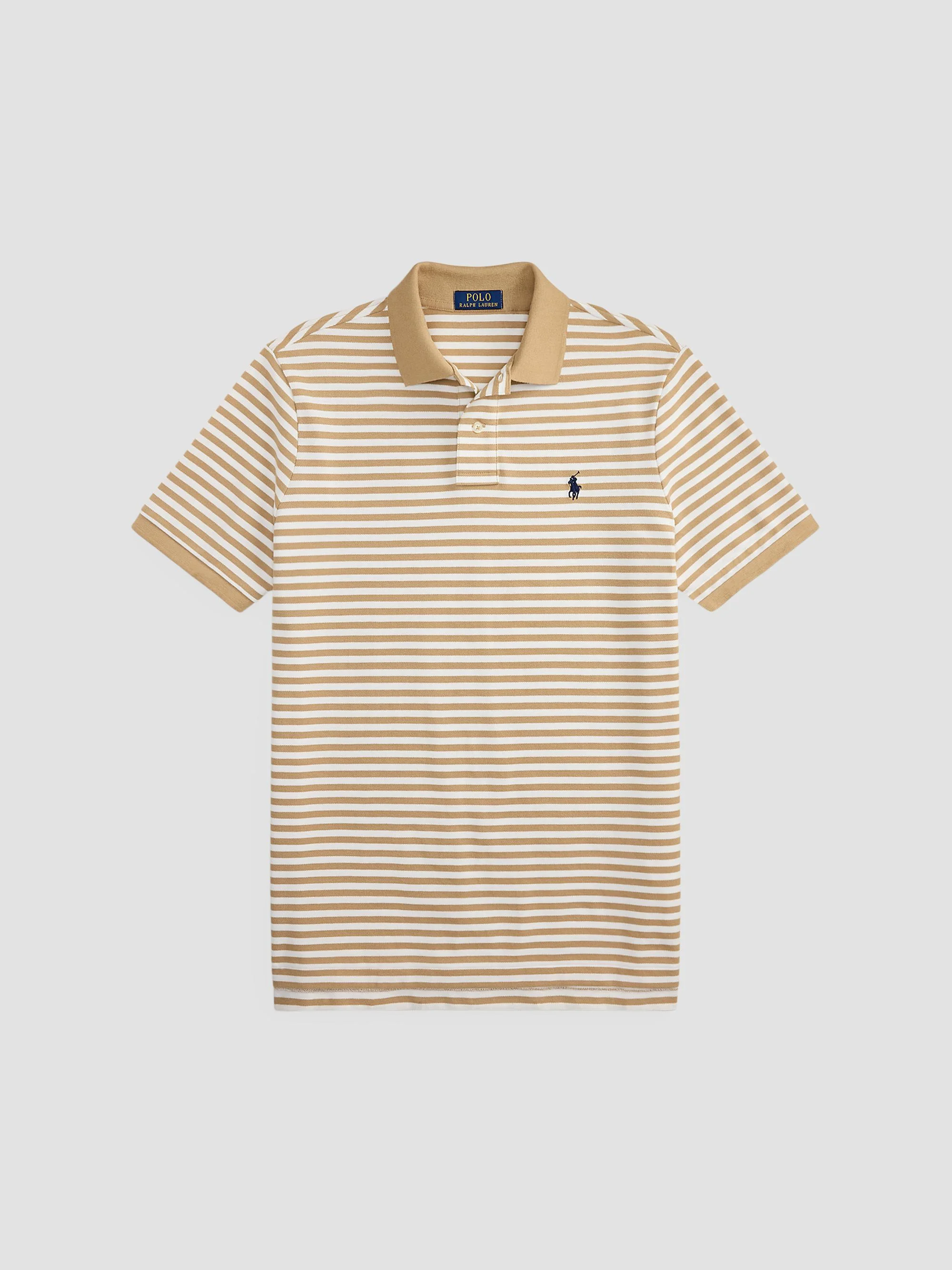 Men's Striped Cotton Polo Shirt - Vintage Khaki White - 1