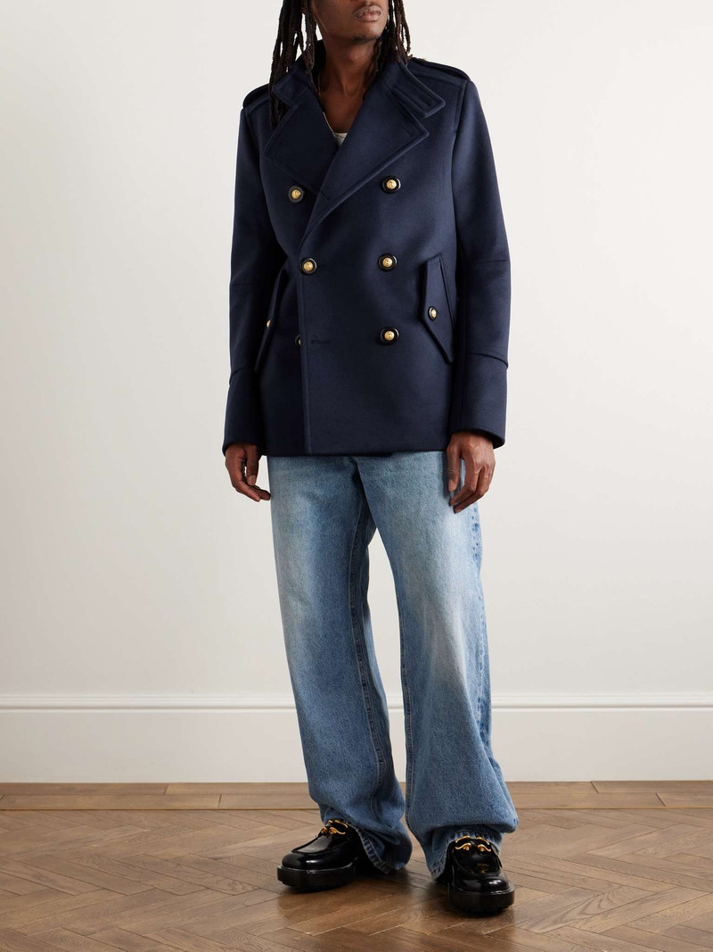 Balmain Double-Breasted Virgin Wool Peacoat outlook