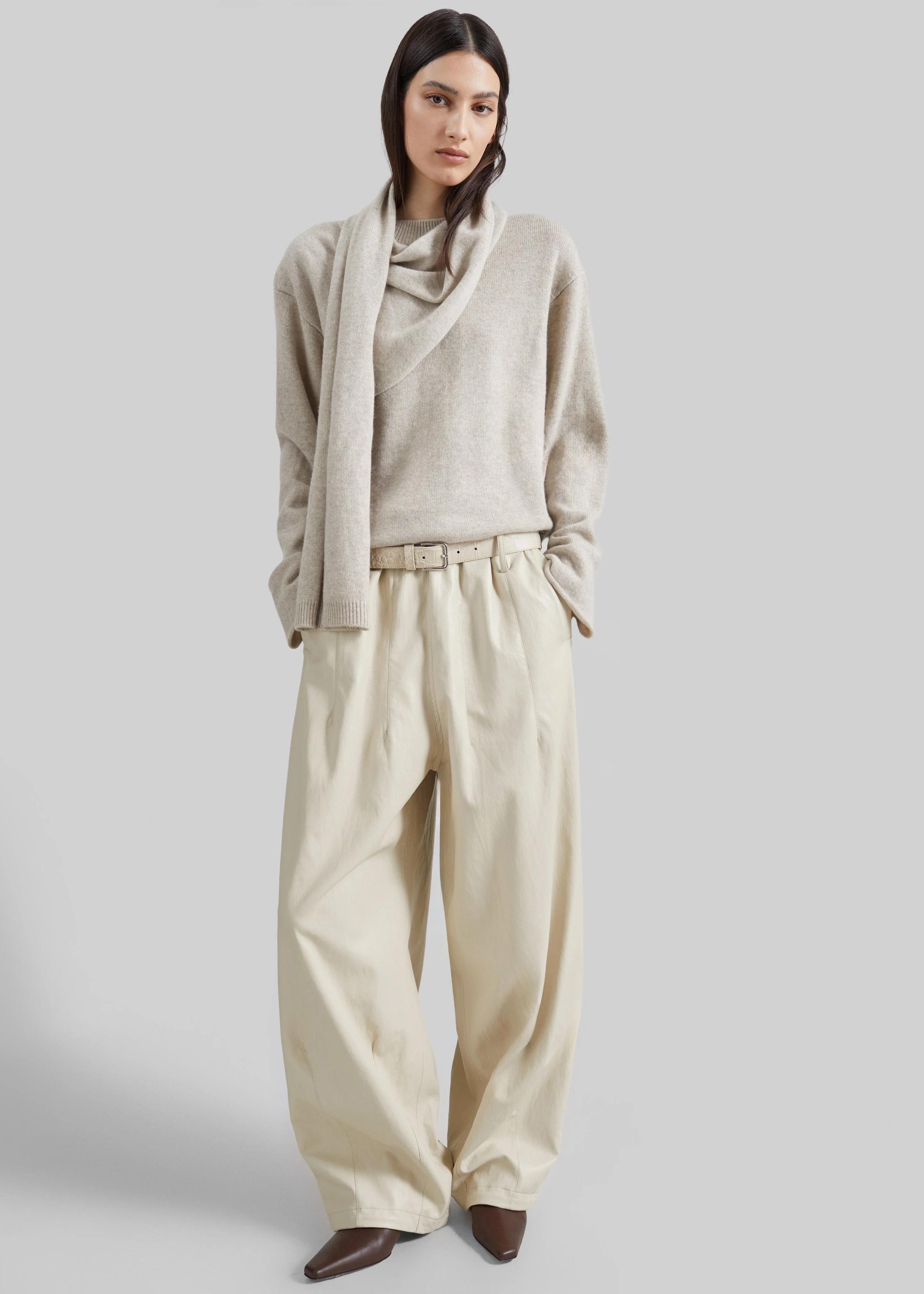 Oakdale Faux Leather Track Pants - Ecru - 1