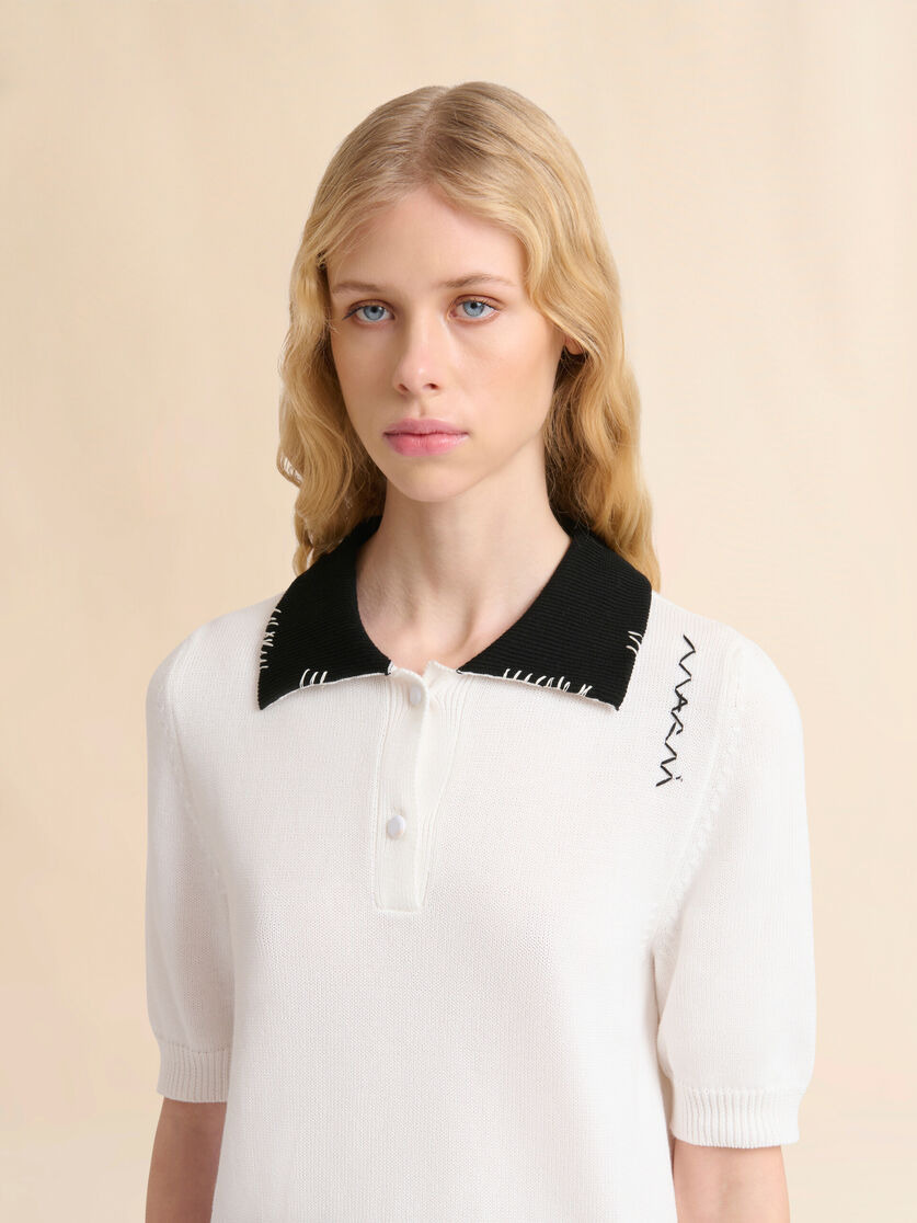 WHITE COTTON POLO SHIRT WITH MARNI SYMBOL - 4