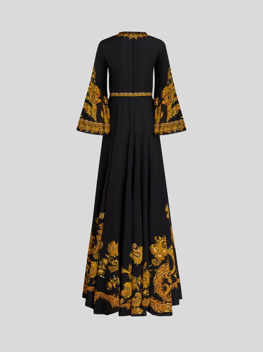 LONG SILK DRESS WITH PLEATED SLEEVES - 5