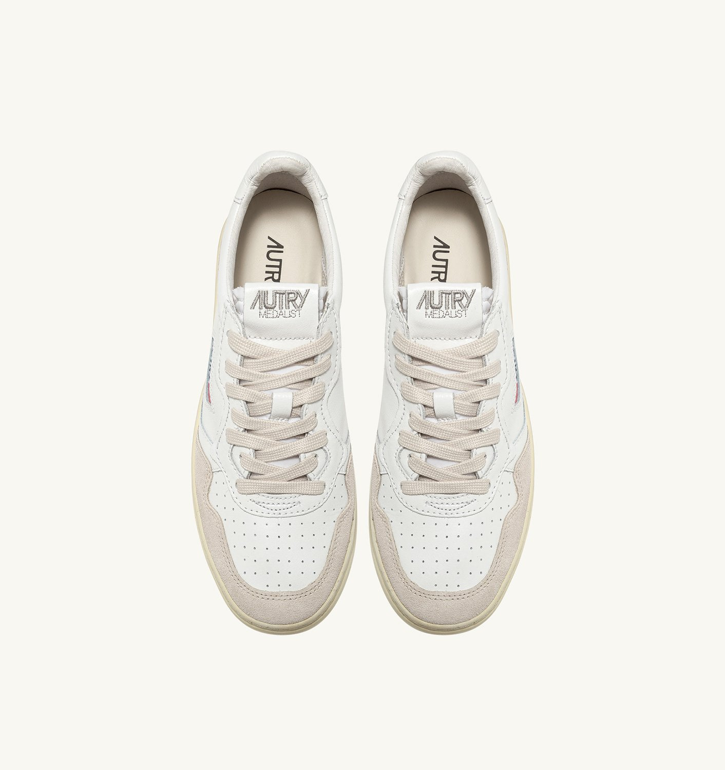 MEDALIST LOW SNEAKERS IN WHITE LEATHER AND BEIGE SUEDE - 5