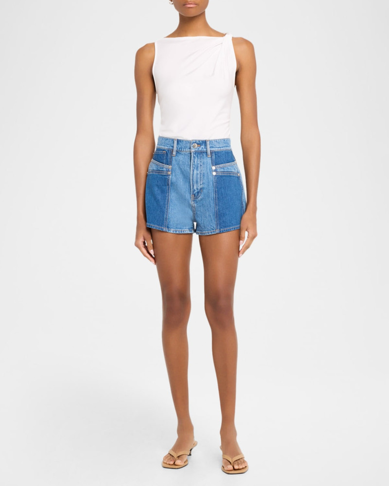 VERONICA BEARD Elijah Color-Block Denim Shorts outlook
