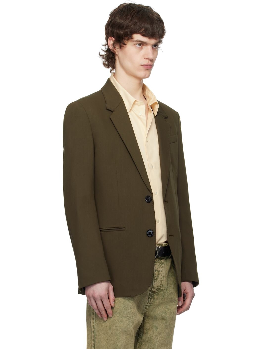 Khaki Wool Semi-Lined Blazer - 2