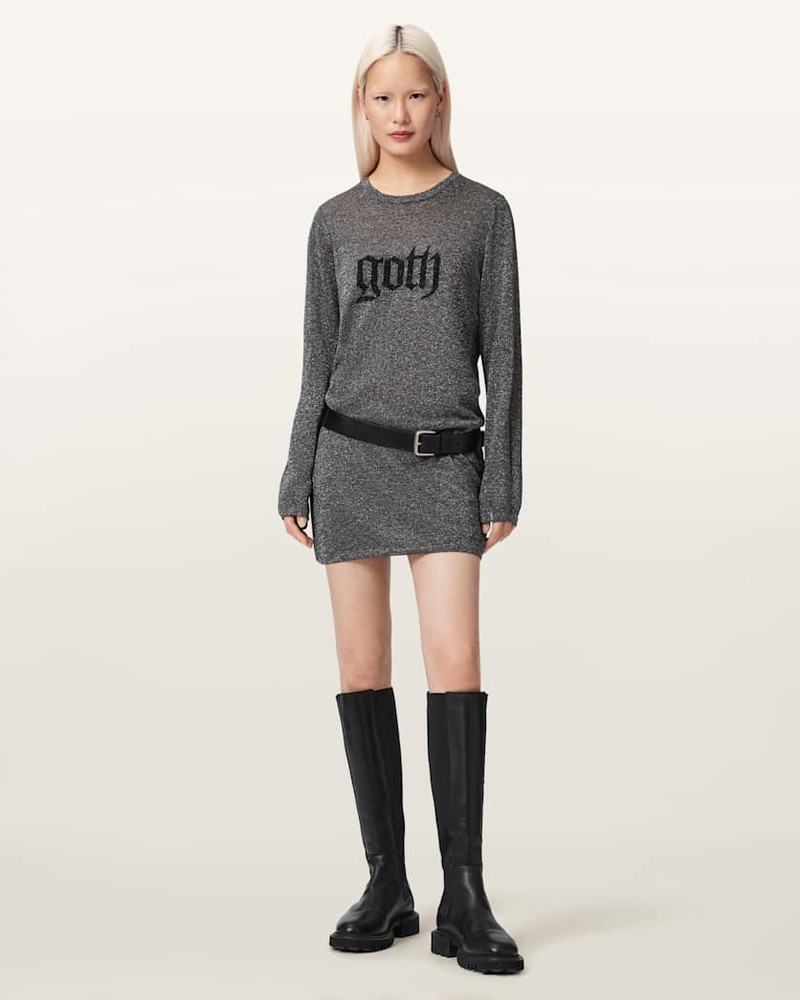 ALLSAINTS DEETZ METALLIC LONG SLEEVE MINI DRESS outlook
