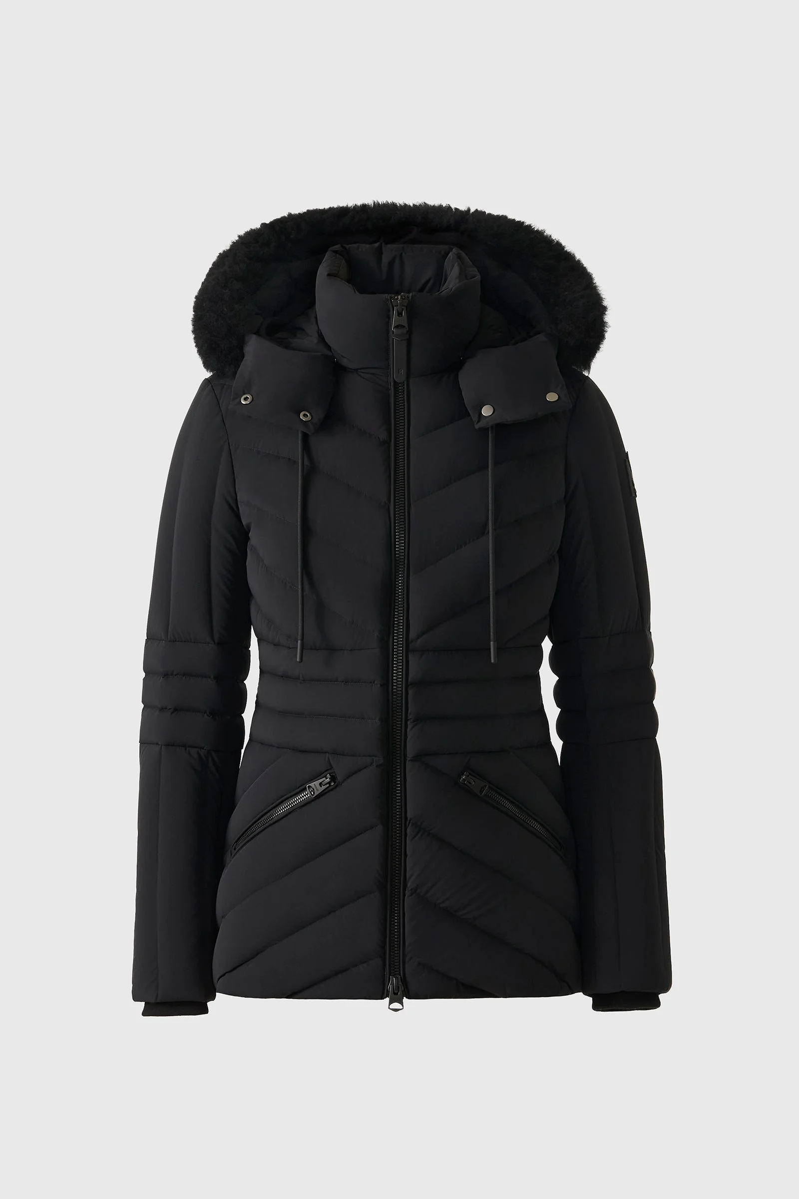 NADIA-SHZ Hooded Down Jacket With Shearling Trim - 1