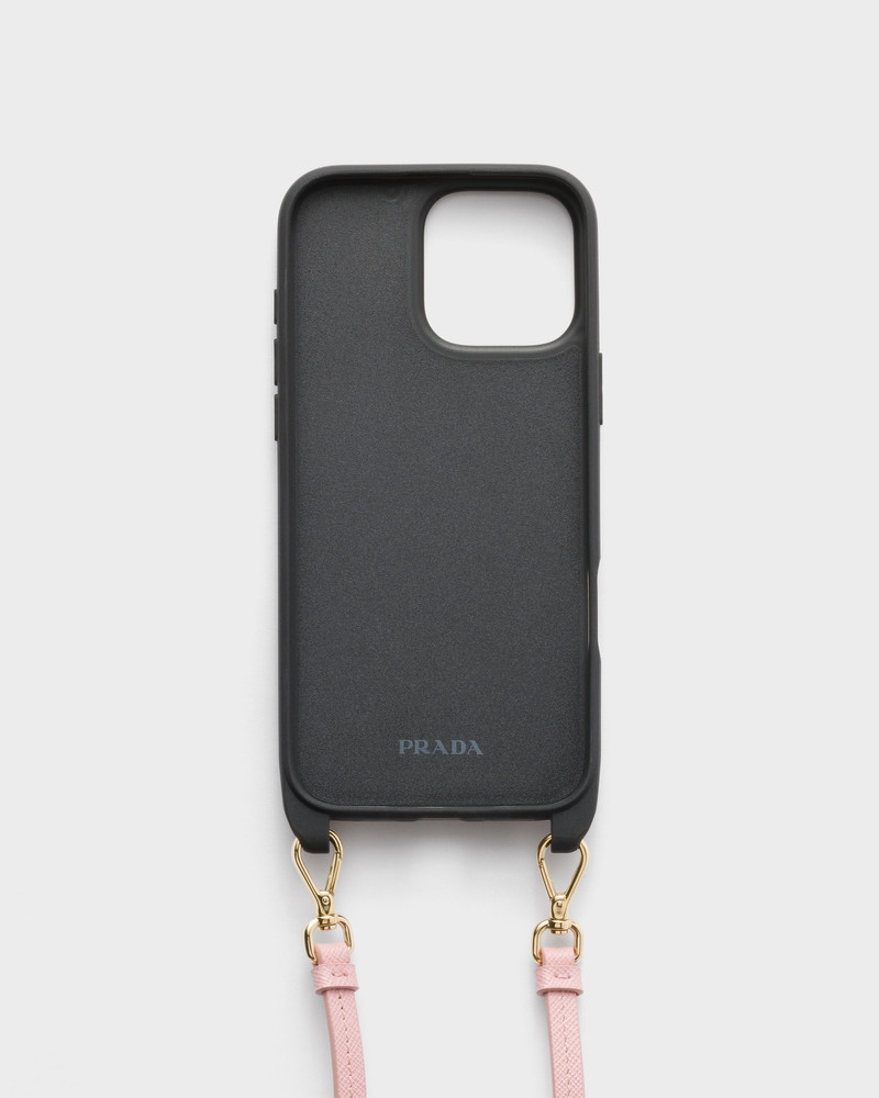 Saffiano leather case for iPhone 16 Pro Max with shoulder strap 3