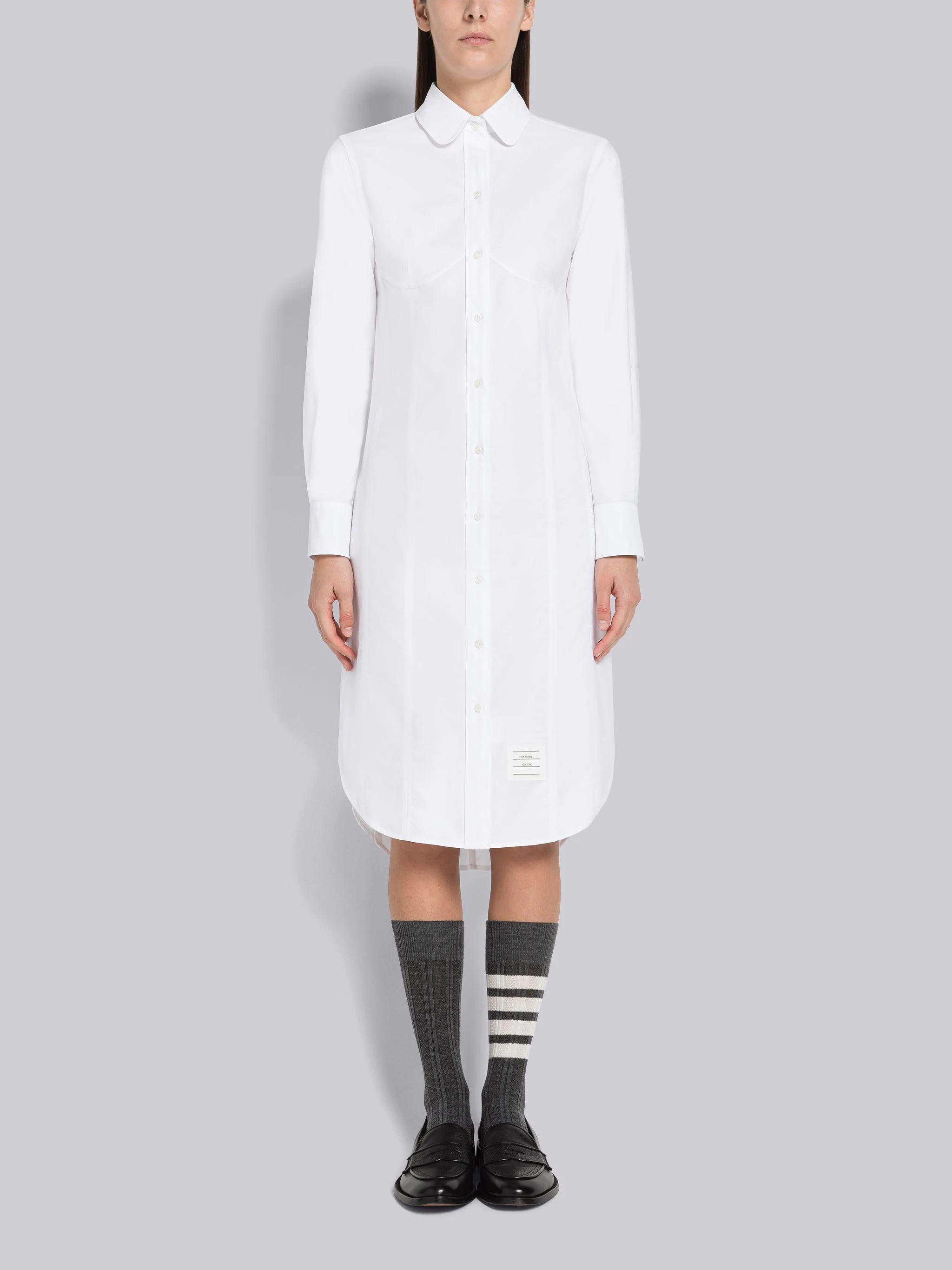 Oxford Round Collar Corset Seam Shirtdress - 1