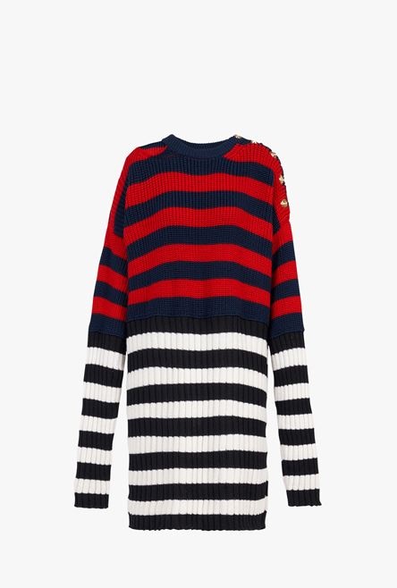 Red and black striped wool dress - 1