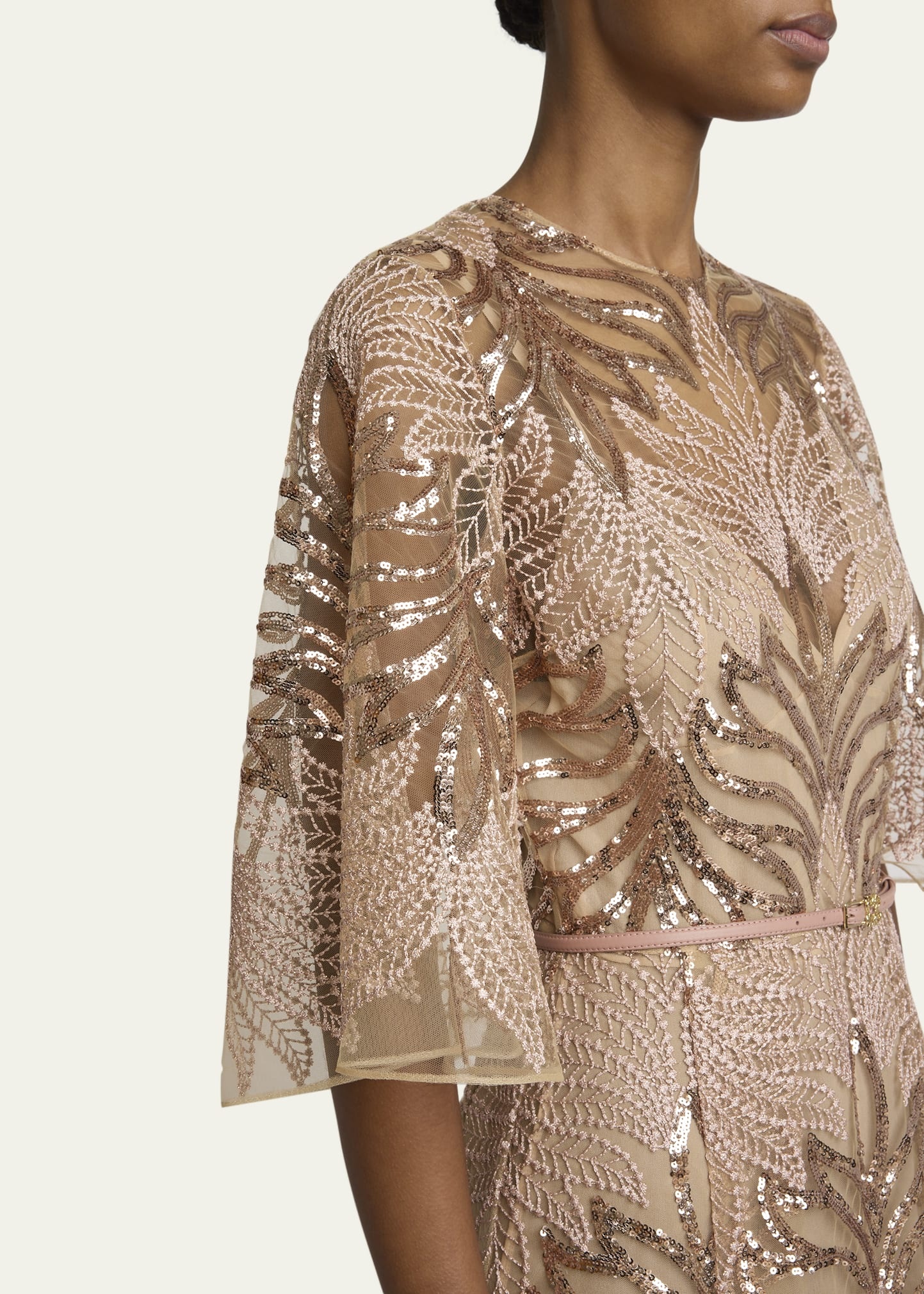 Sequin Embroidered Tulle Midi Dress - 5