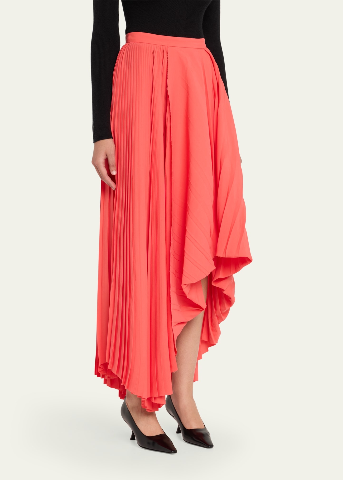 Pleated Asymmetric Draped Midi Skirt - 4