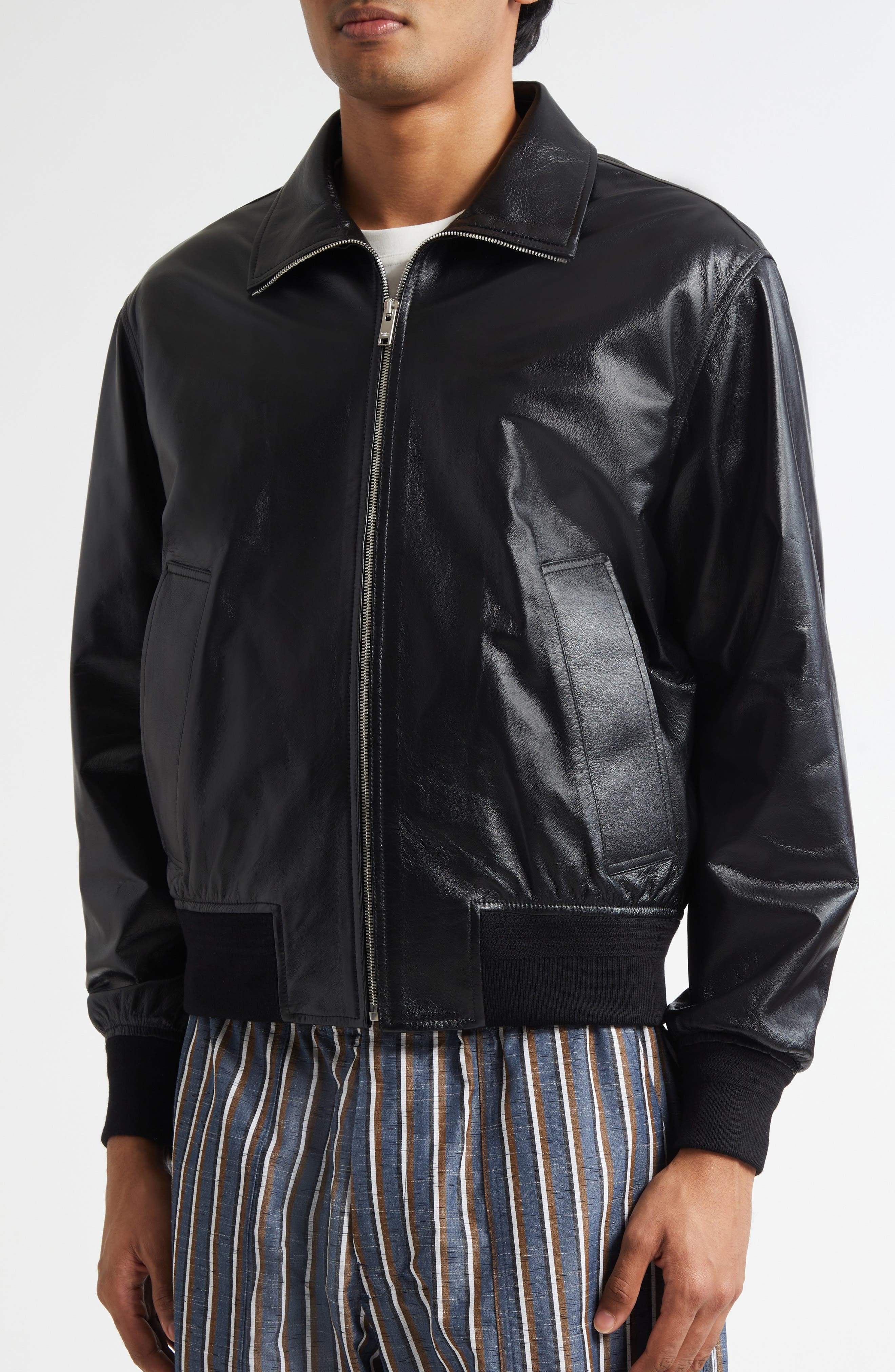 Bottega Veneta Lambskin Leather Blouson Jacket in 1000 Black at Nordstrom - 5