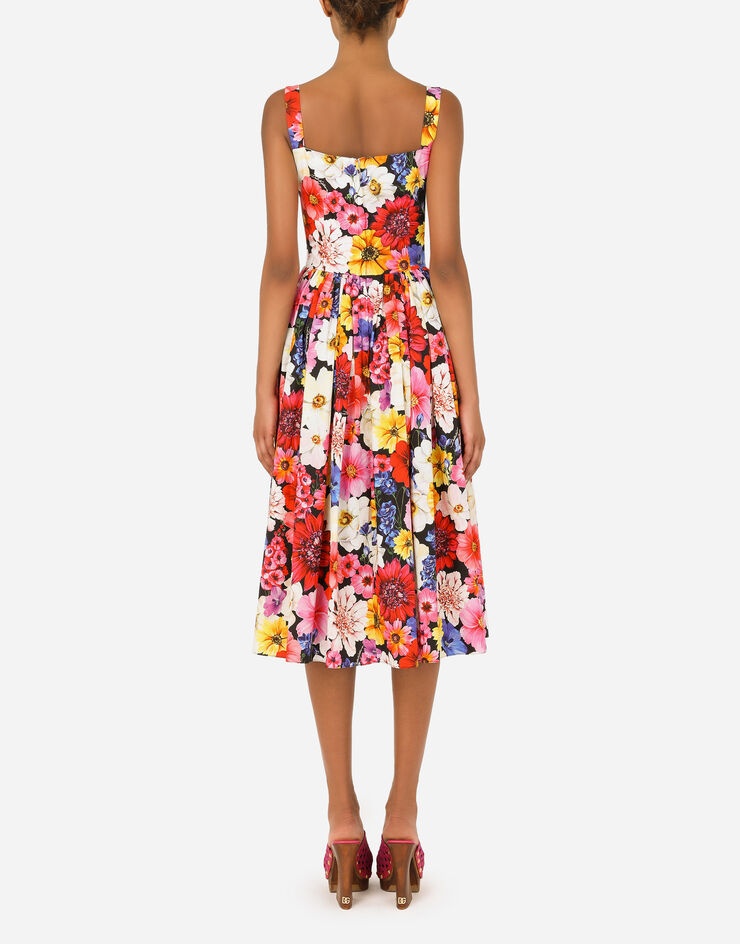 Calf-length poplin dress with garden print - 2