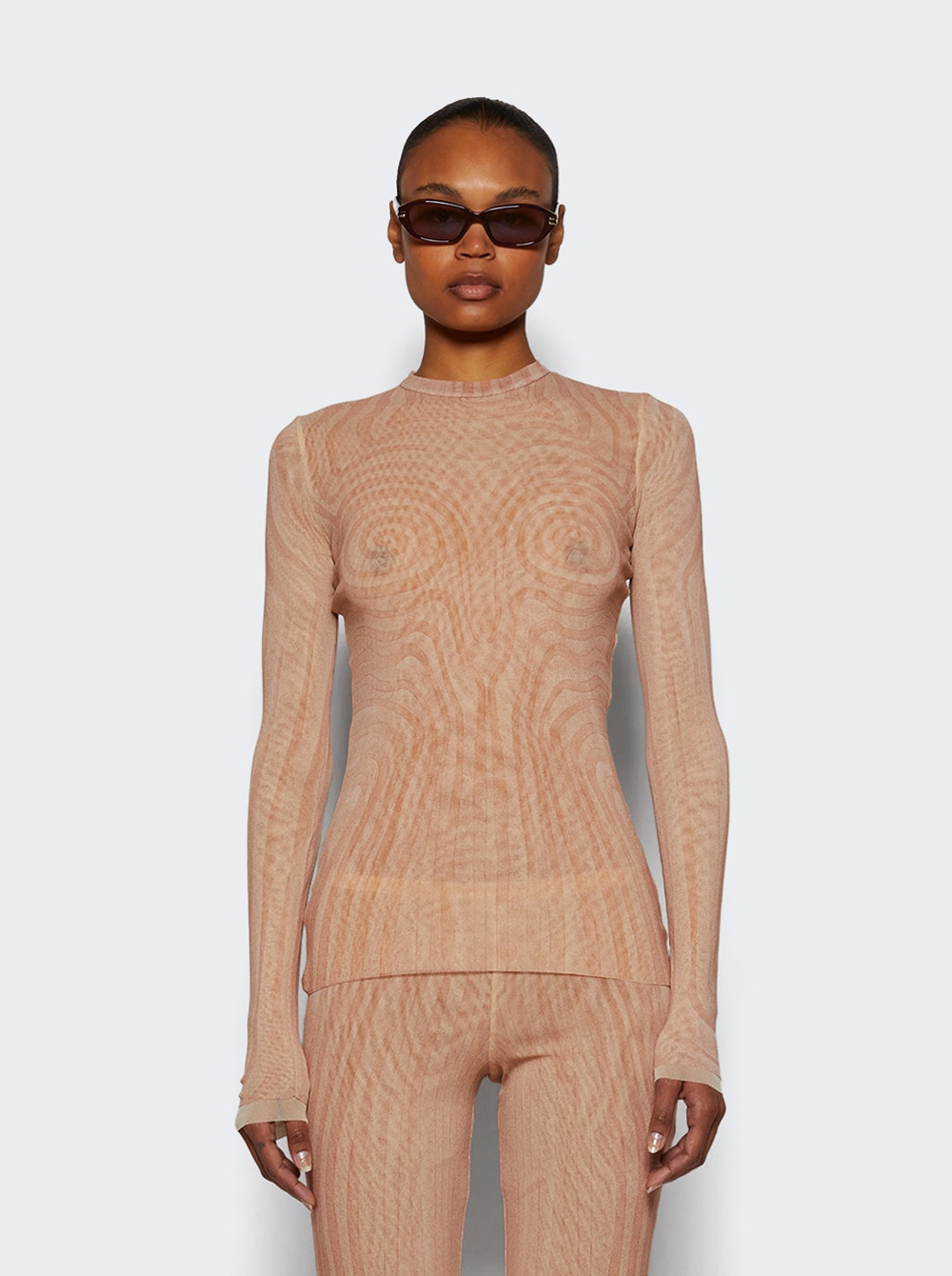 Long Sleeve Mesh Spiral Top Pale Pink - 2