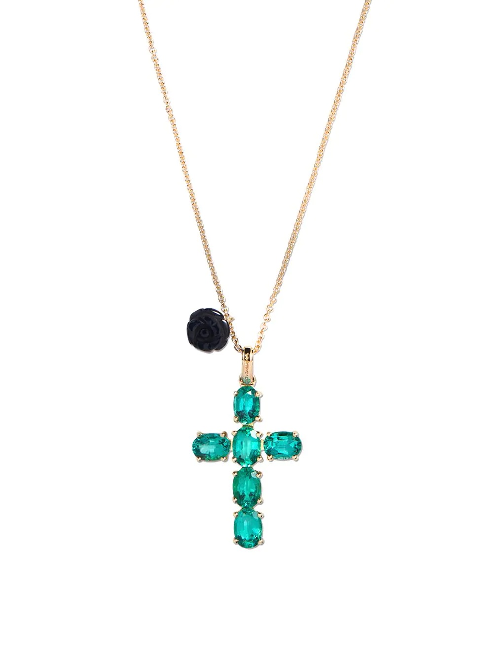 18kt yellow gold emerald cross charm necklace - 2