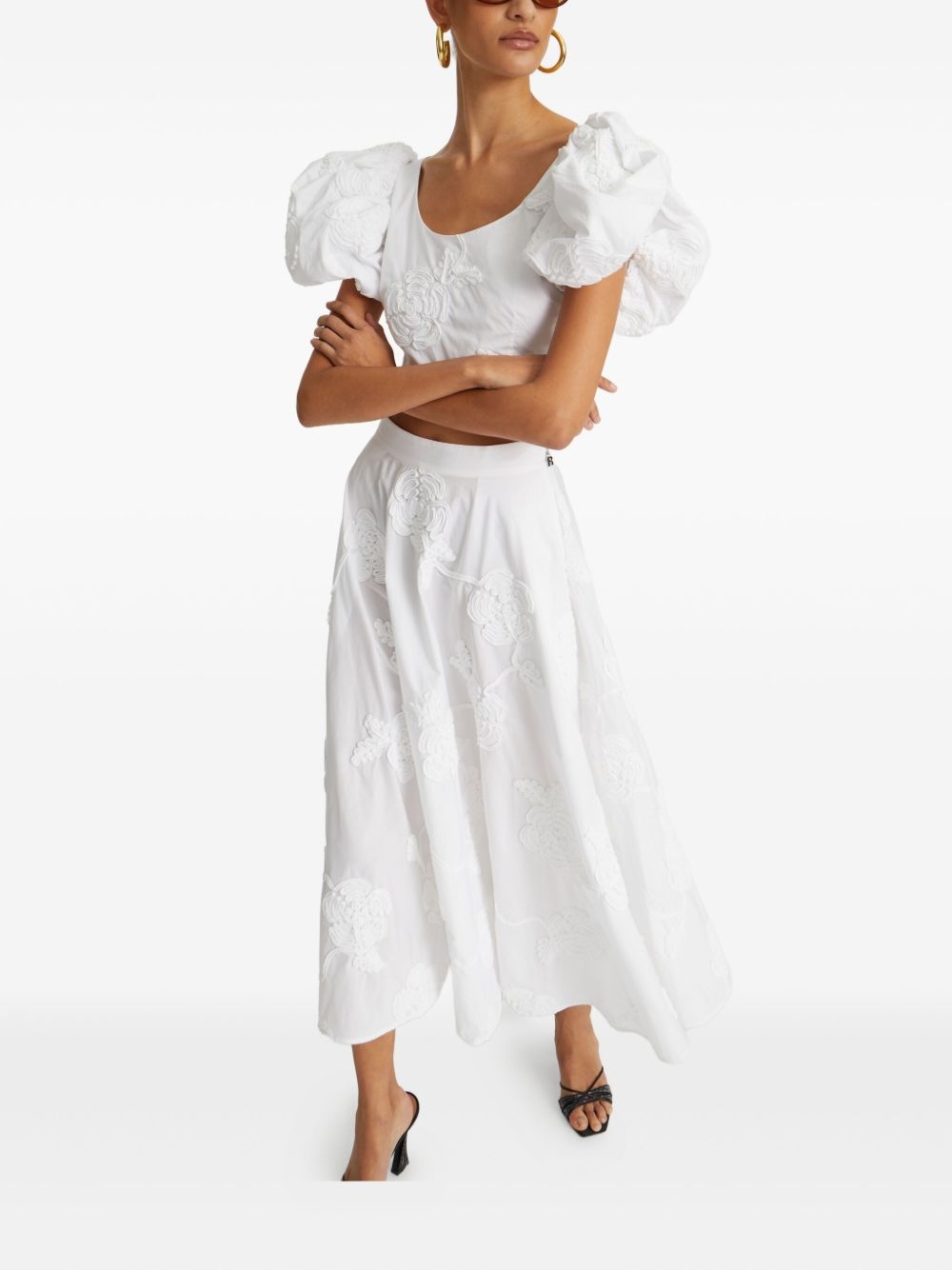 floral-embroidered midi skirt - 3