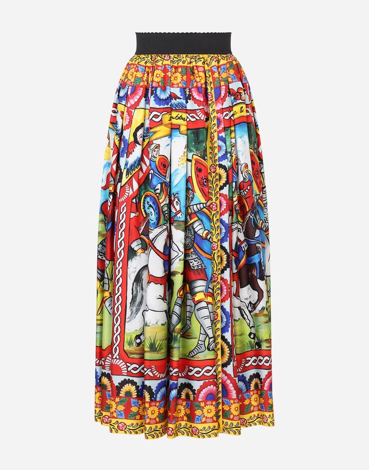 Carretto-print twill calf-length skirt - 3