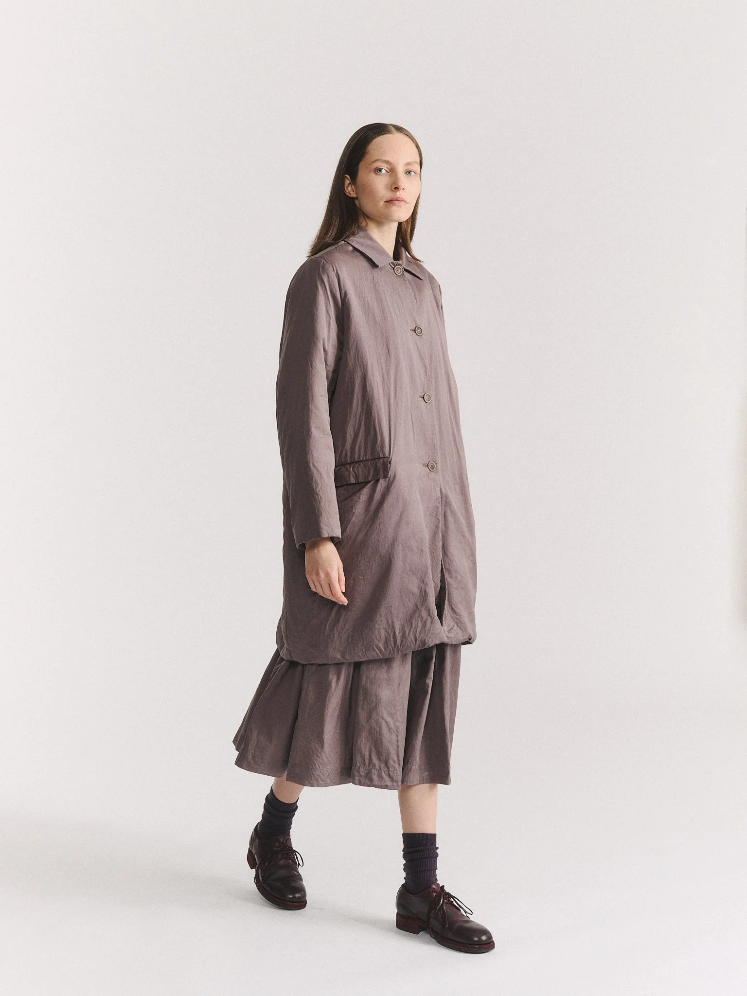 BB PLEAT SKIRT - TWILL COT SILK - CLAY - 1