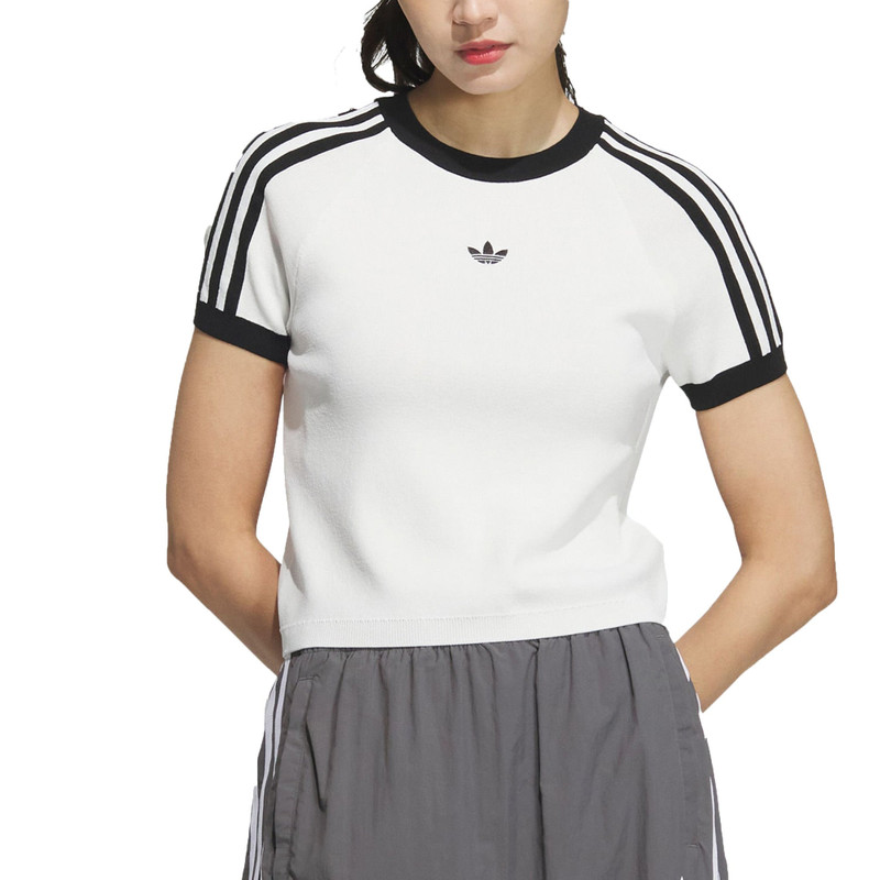 adidas (WMNS) adidas Originals 3-Stripes Graphic Knit T-shirt Asia Sizing 'White Black' JI7049 outlook