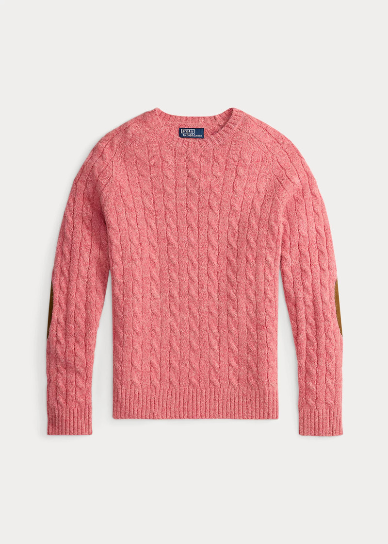 Suede-Patch Cable-Knit Sweater 1