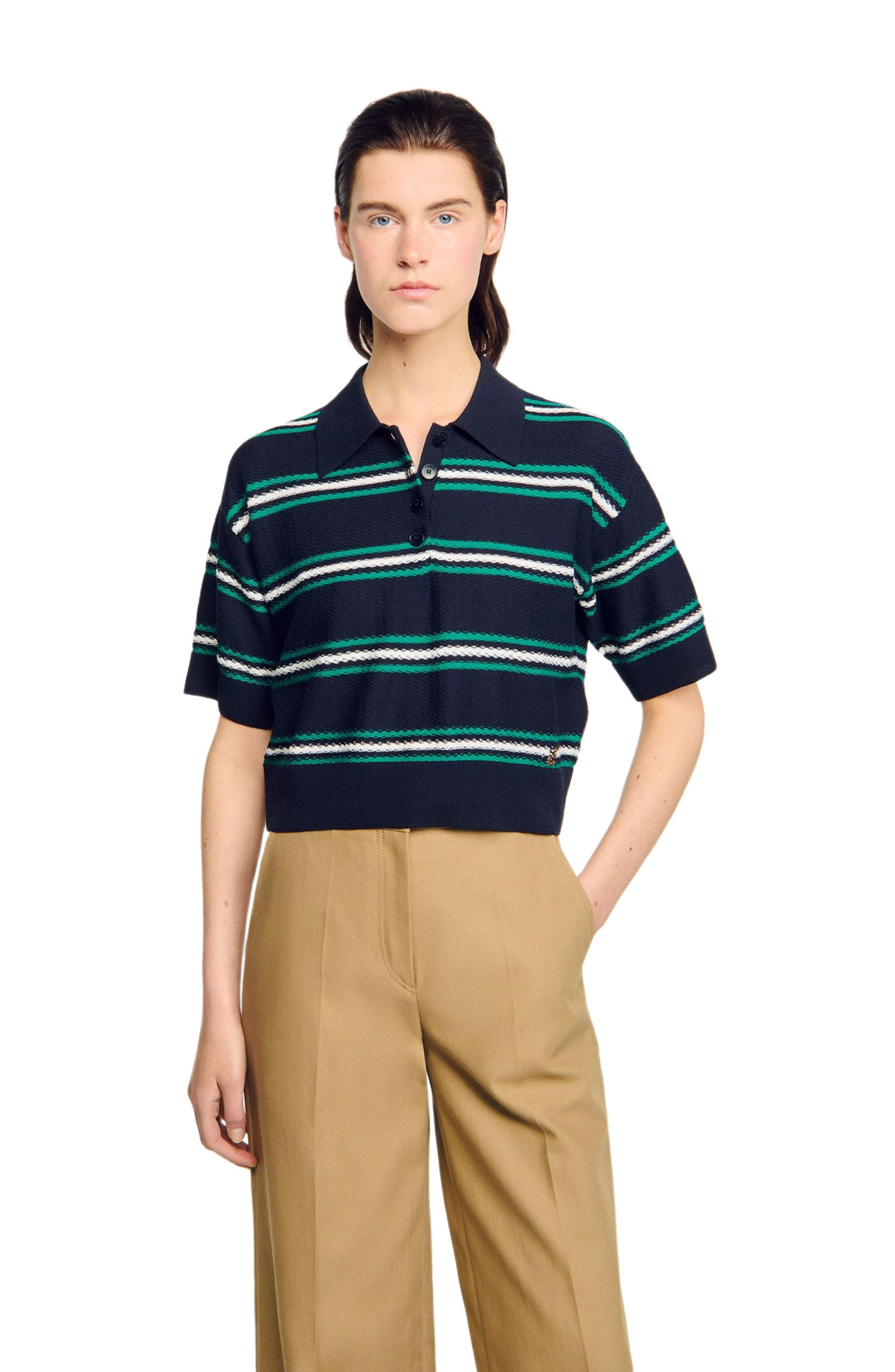 SANDRO Polo-neck striped sweater in Navy Blue at Nordstrom - 3