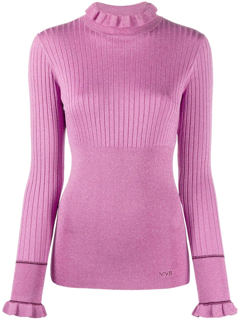 ruffled-trimmed ribbed jumper - 1