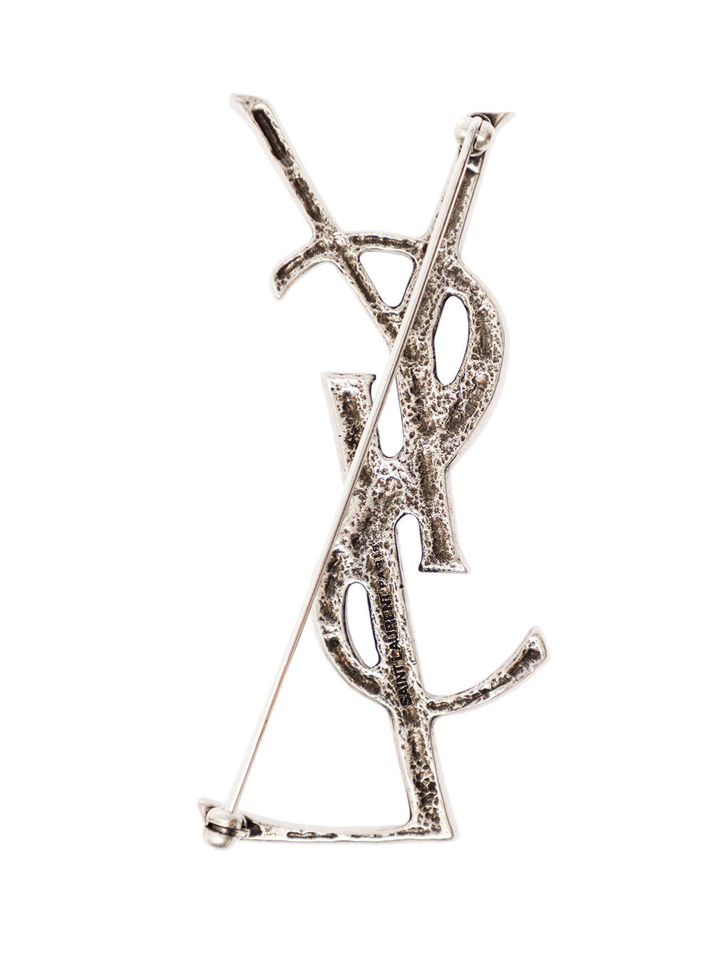 Saint Laurent Women Silver-Tone Cassandre Brooch With Crocodile Texture In Brass Woman - 2