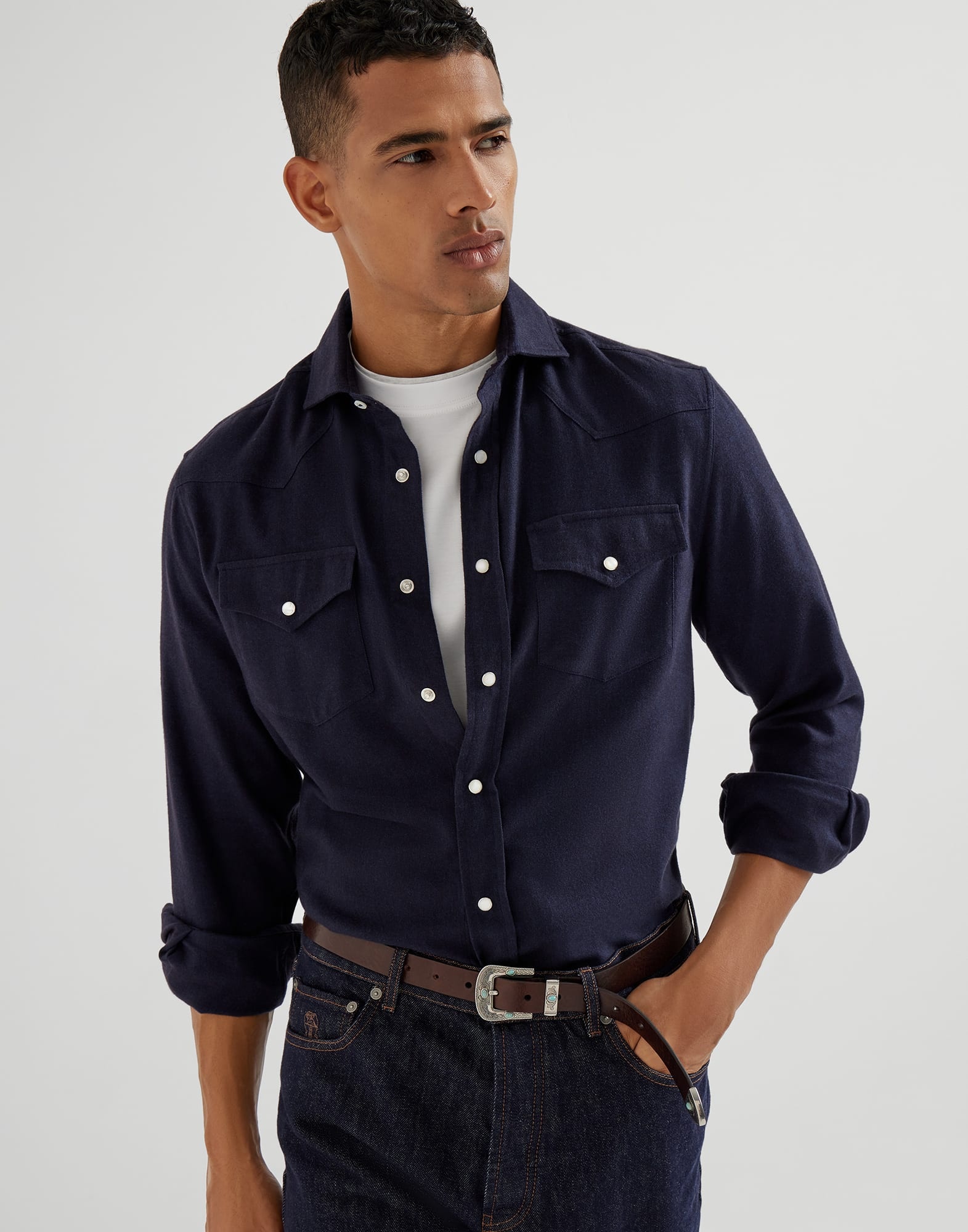 Cotton jersey crew neck T-shirt with faux-layering - 4
