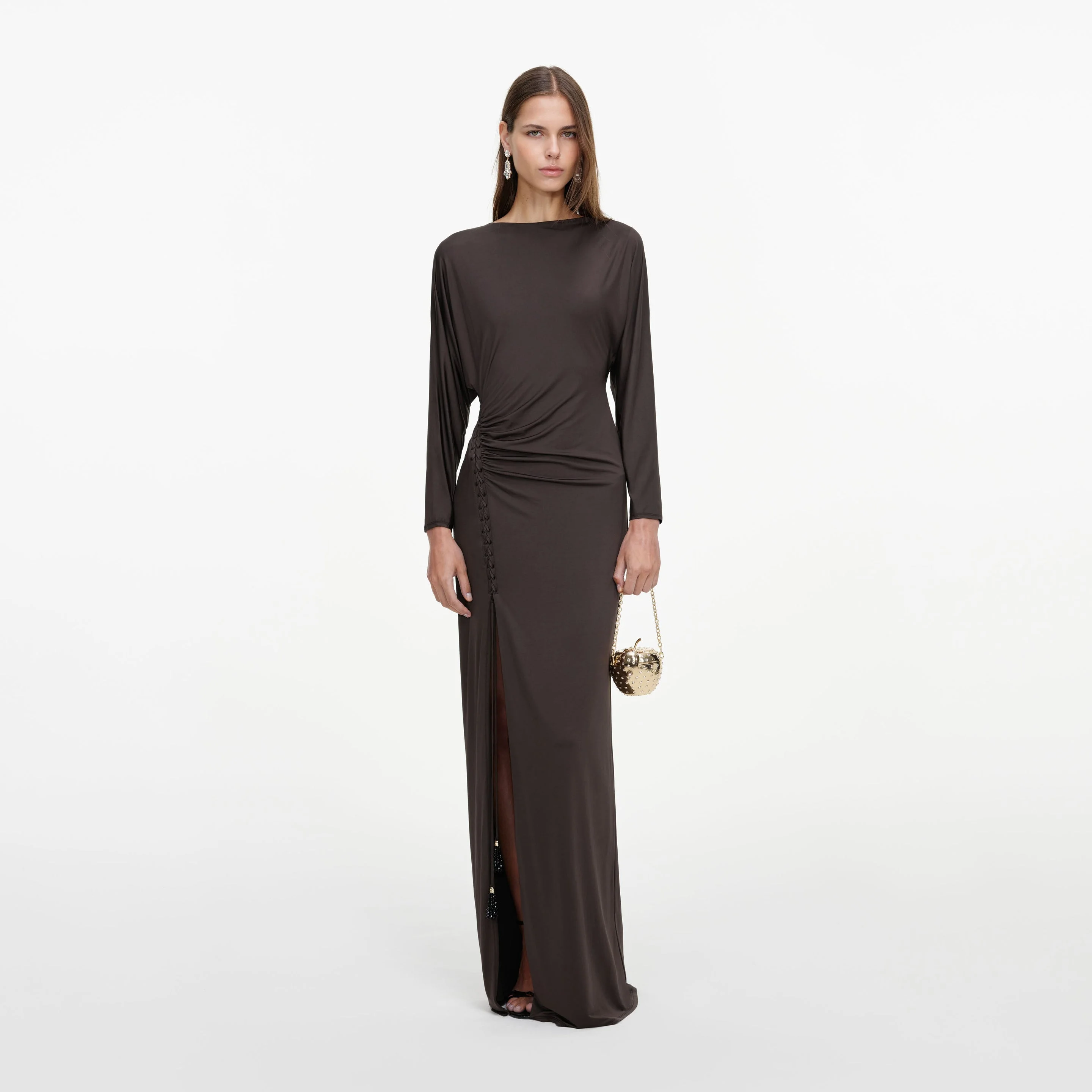 Brown Jersey Open Back Maxi Dress - 1
