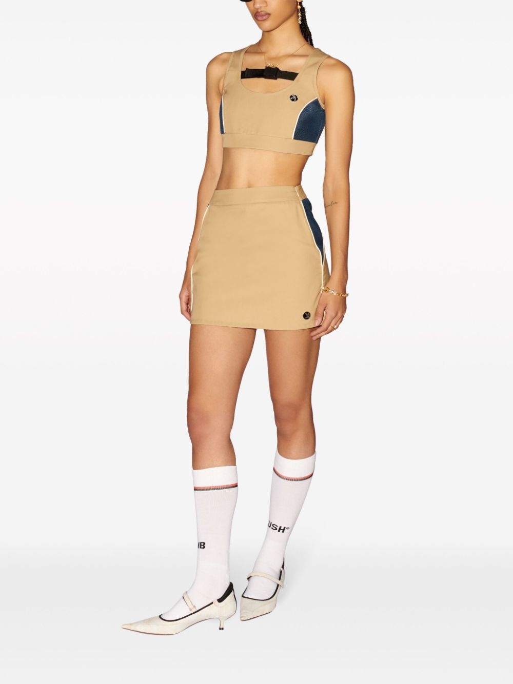 mesh-panelled cotton miniskirt - 2