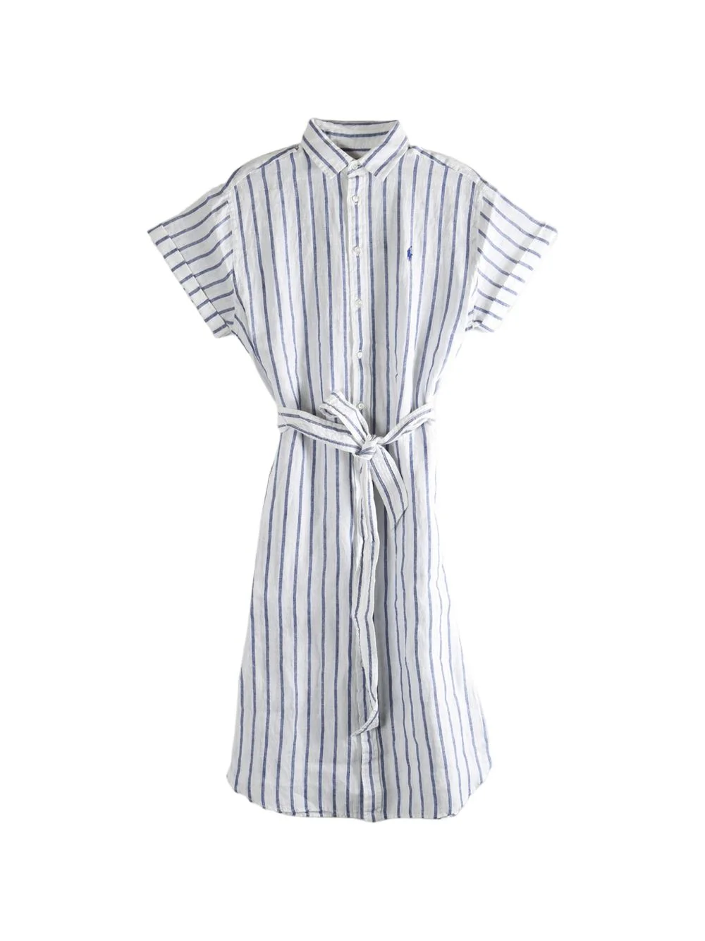 striped-pattern tie-waist midi shirt dress - 1