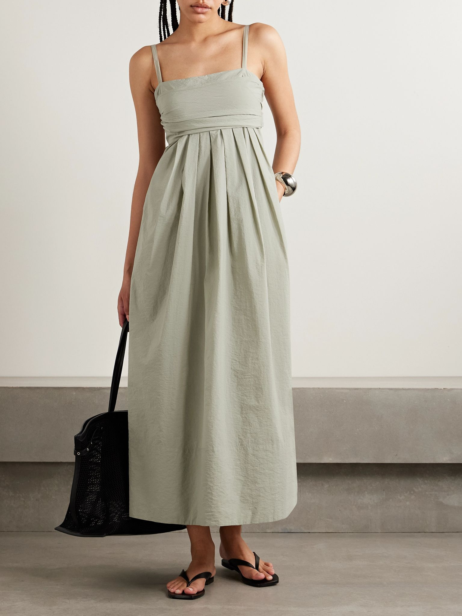 Claudine open-back pleated poplin midi dress Sage green - 2
