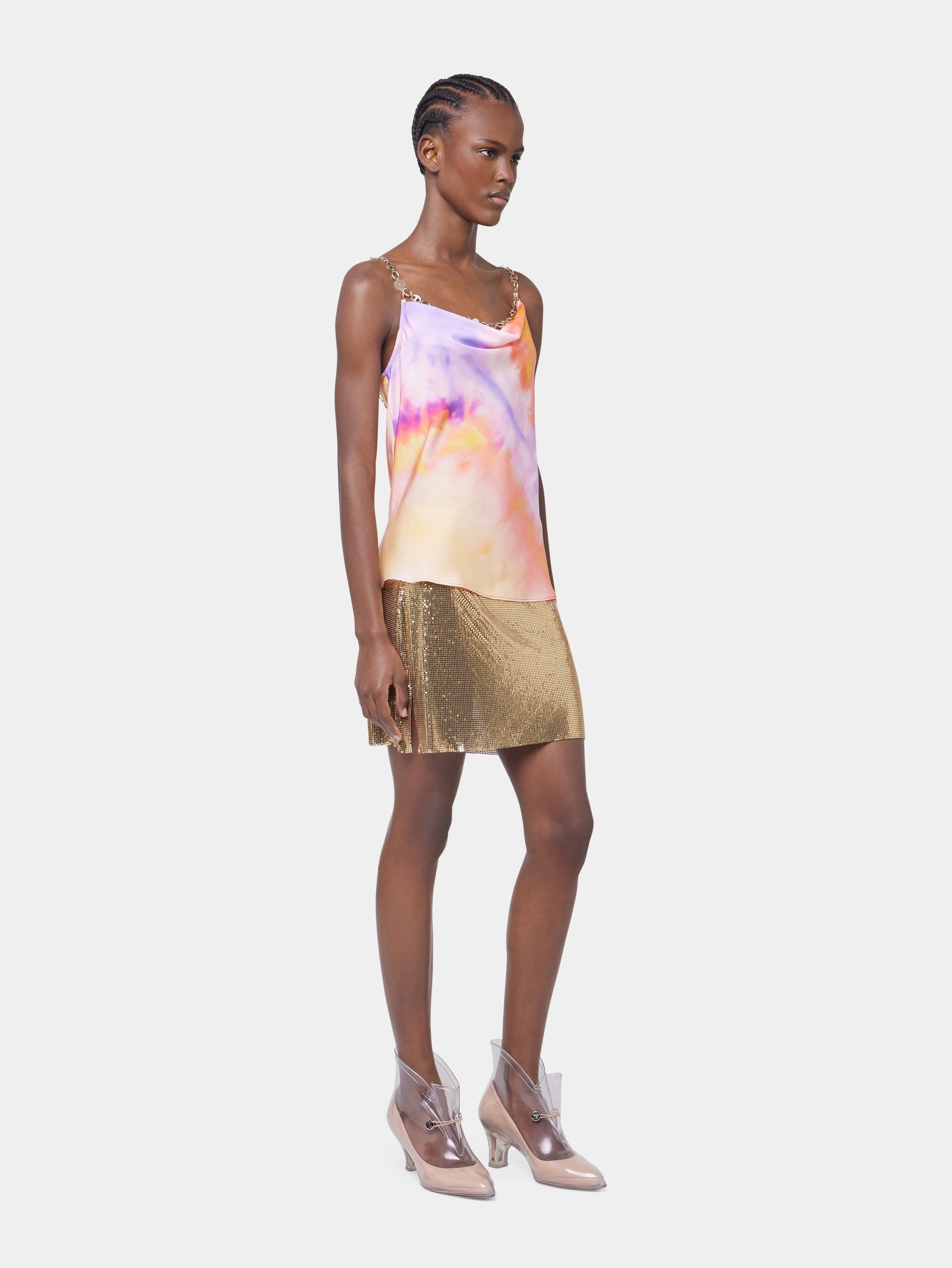 ORANGE TIE-DYE TOP IN PRINTED SATIN - 5