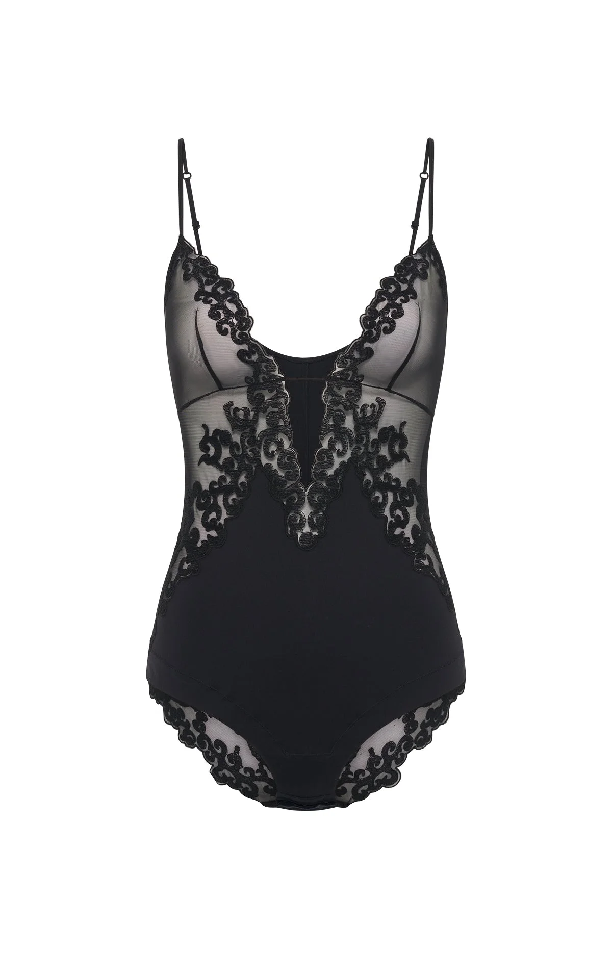 Wynona Bodysuit in Black Recycled Nylon Lace - 1