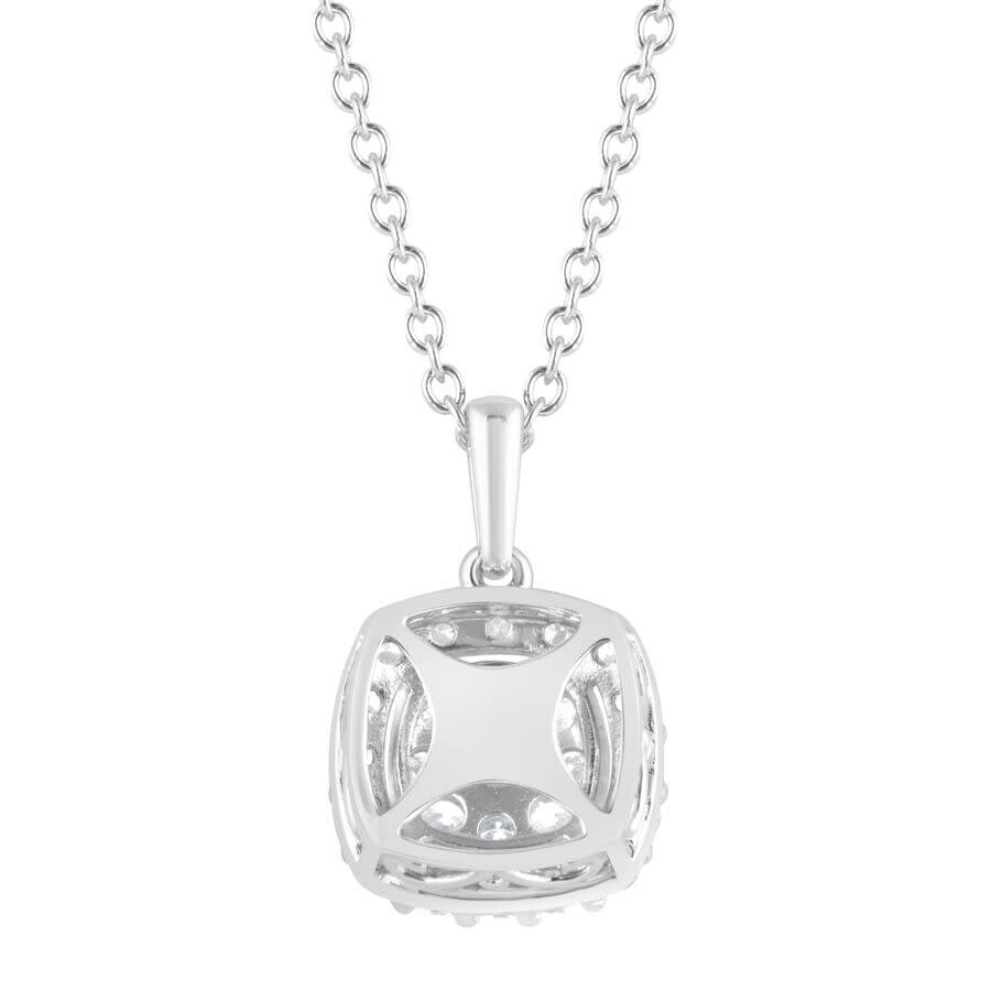 Brilliant Diamond - Brilliant Diamond 1 Carat Round Lab Grown Halo Diamond Pendant Necklace in Sterling Silver, Cushion  - 3