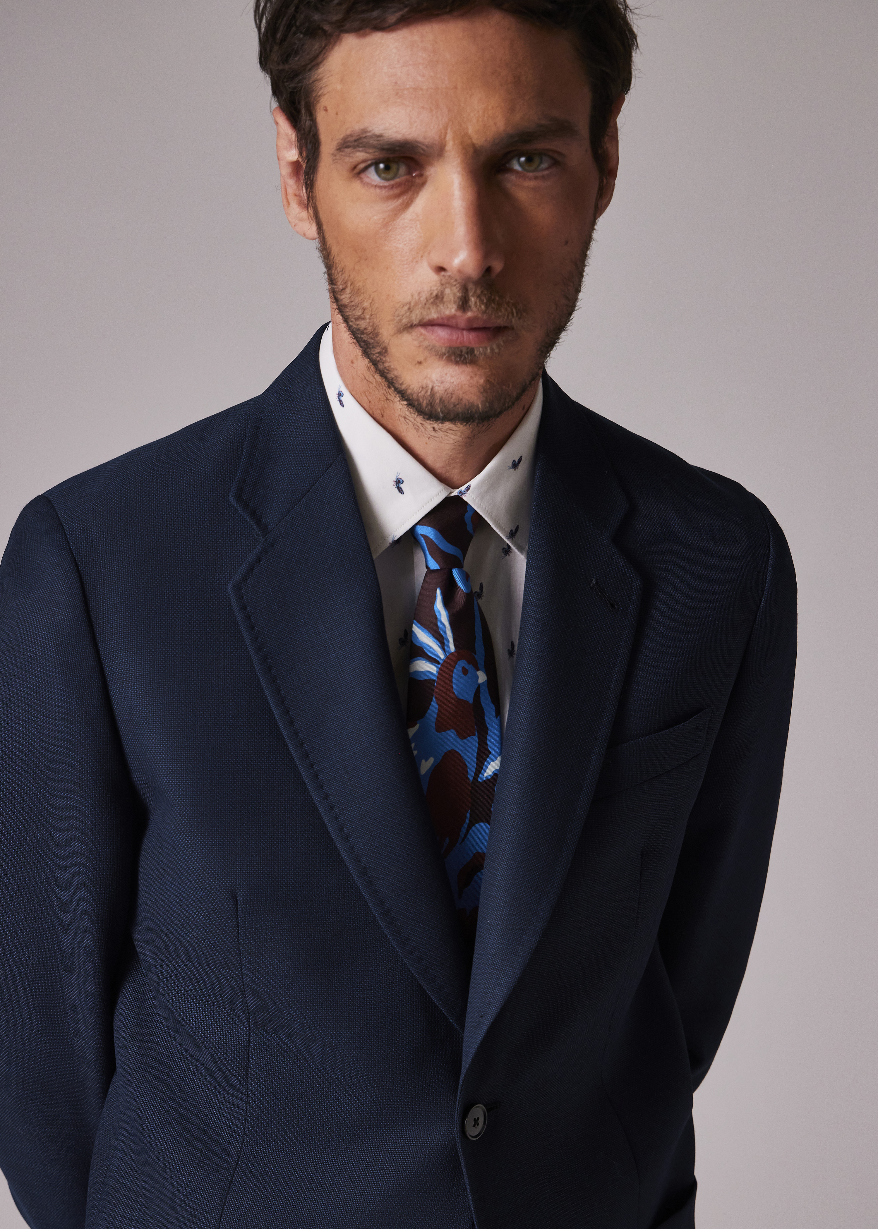 Tailored-Fit Navy Wool Hopsack Buggy-Lined Blazer - 6