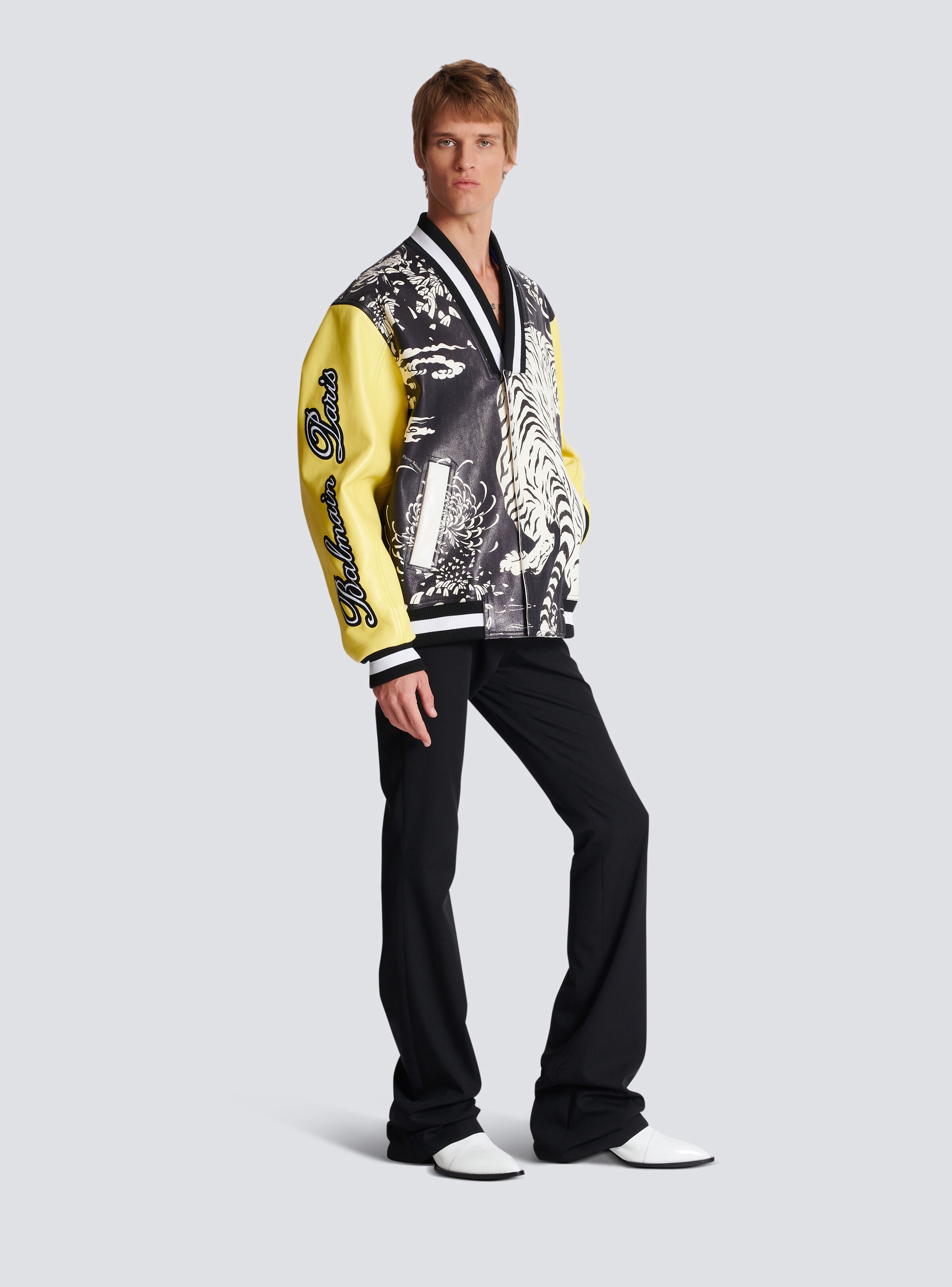 Leather varsity jacket with Tiger print - 3