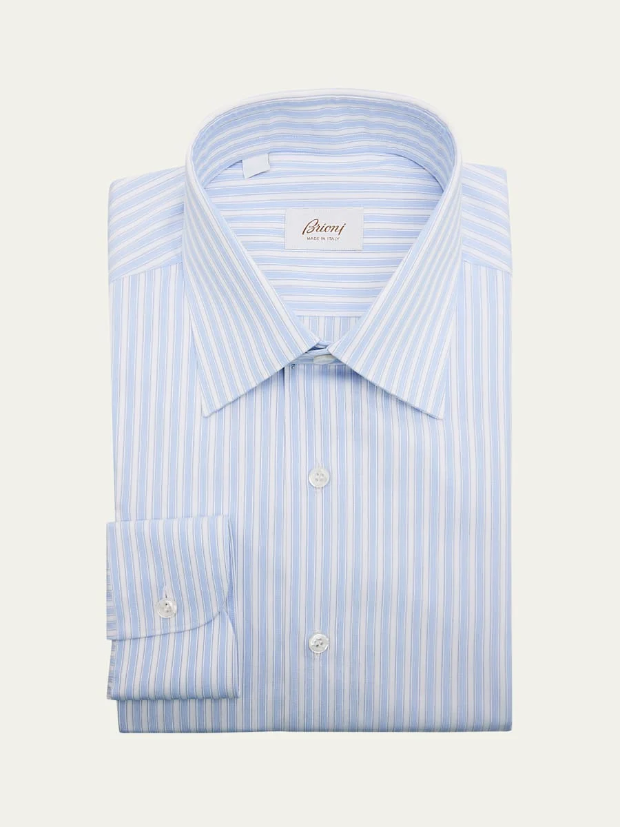 Men's Textured Cotton Stripe Point-Collar Dress Shirt - 1