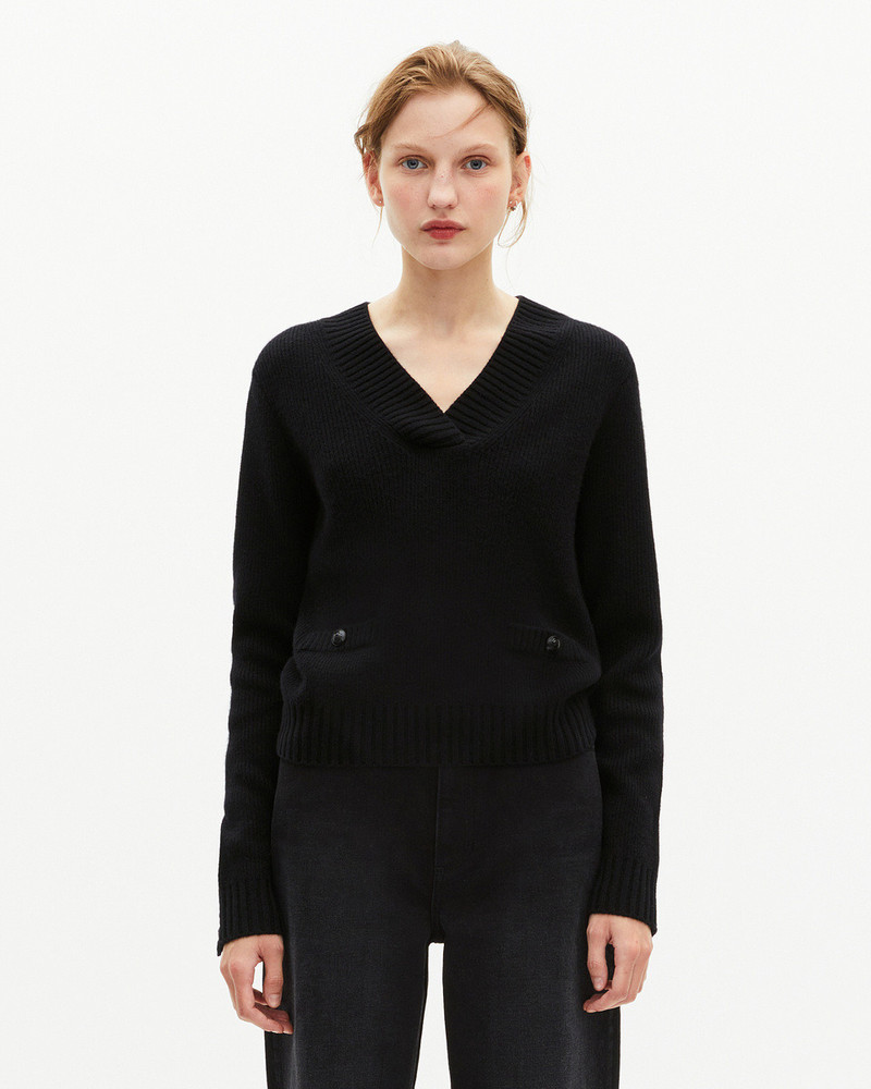 BLACK MERINO WOOL V-NECK SWEATER 4