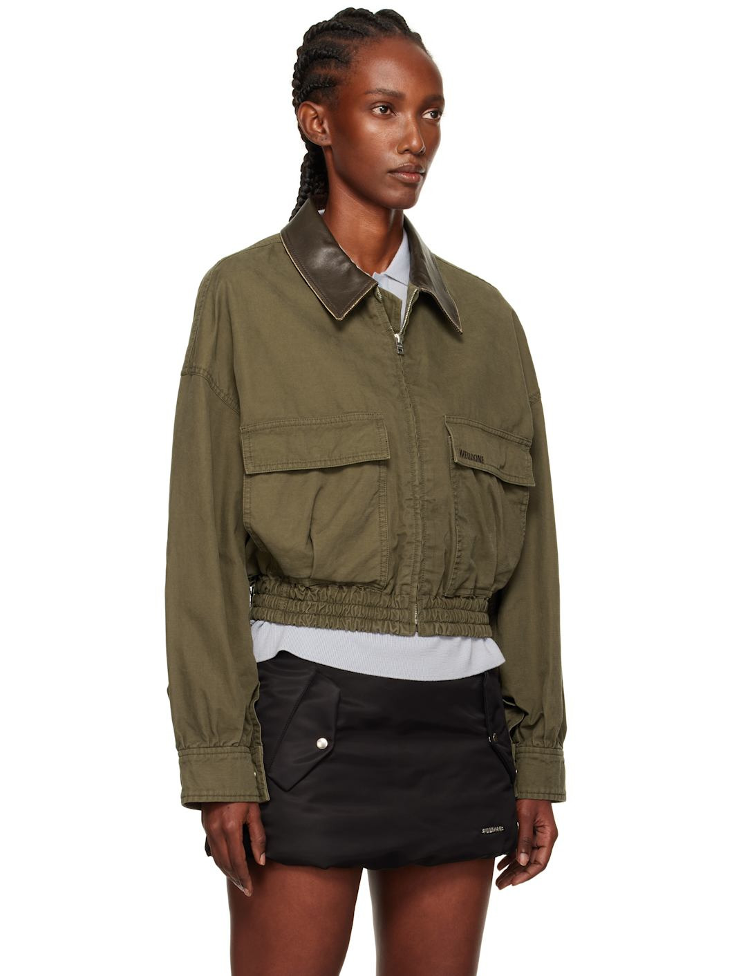 Khaki Leather Collar Jacket - 2