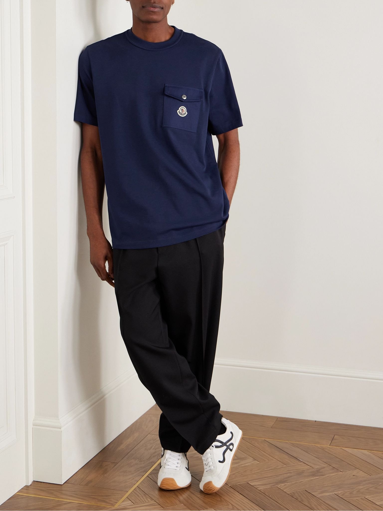 Logo-Appliquéd Twill-Trimmed Cotton-Jersey T-Shirt Blue - 2