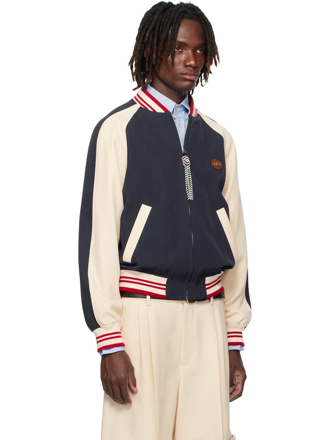 Navy & Beige 'Le Chat De La Maison' Patch Bomber Jacket - 2
