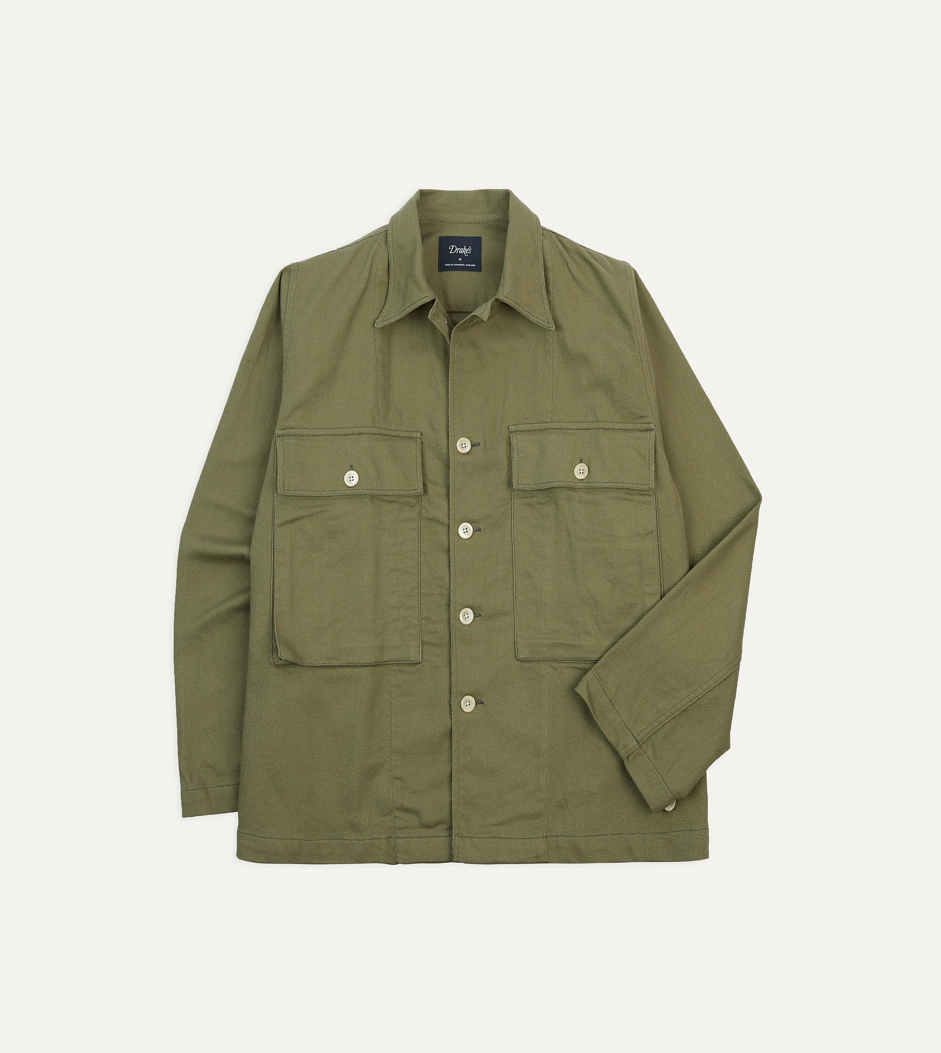Green Cotton Twill Military Overshirt - 1