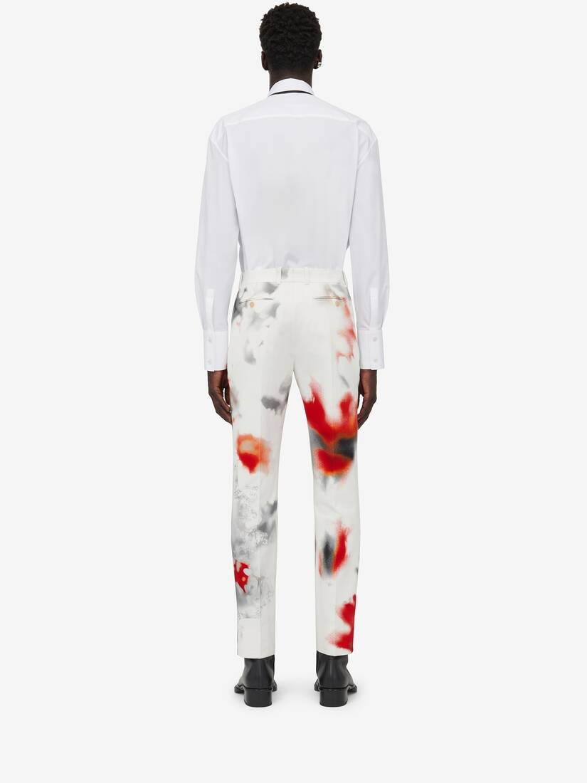 Men's Obscured Flower Cigarette Trousers in White/red - 4