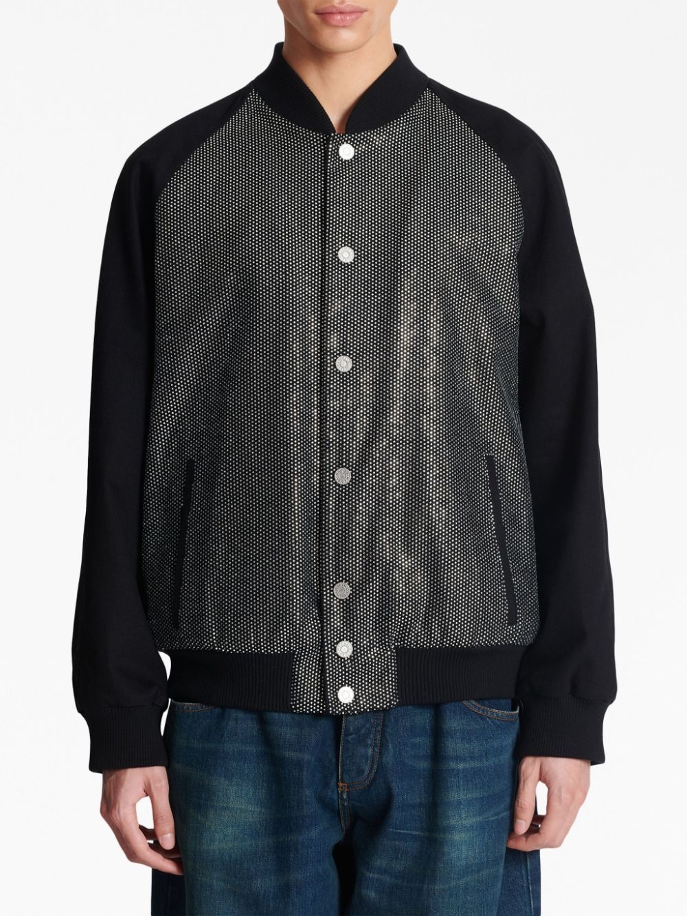 Balmain Quilted Rhinestone Bomber Jacket