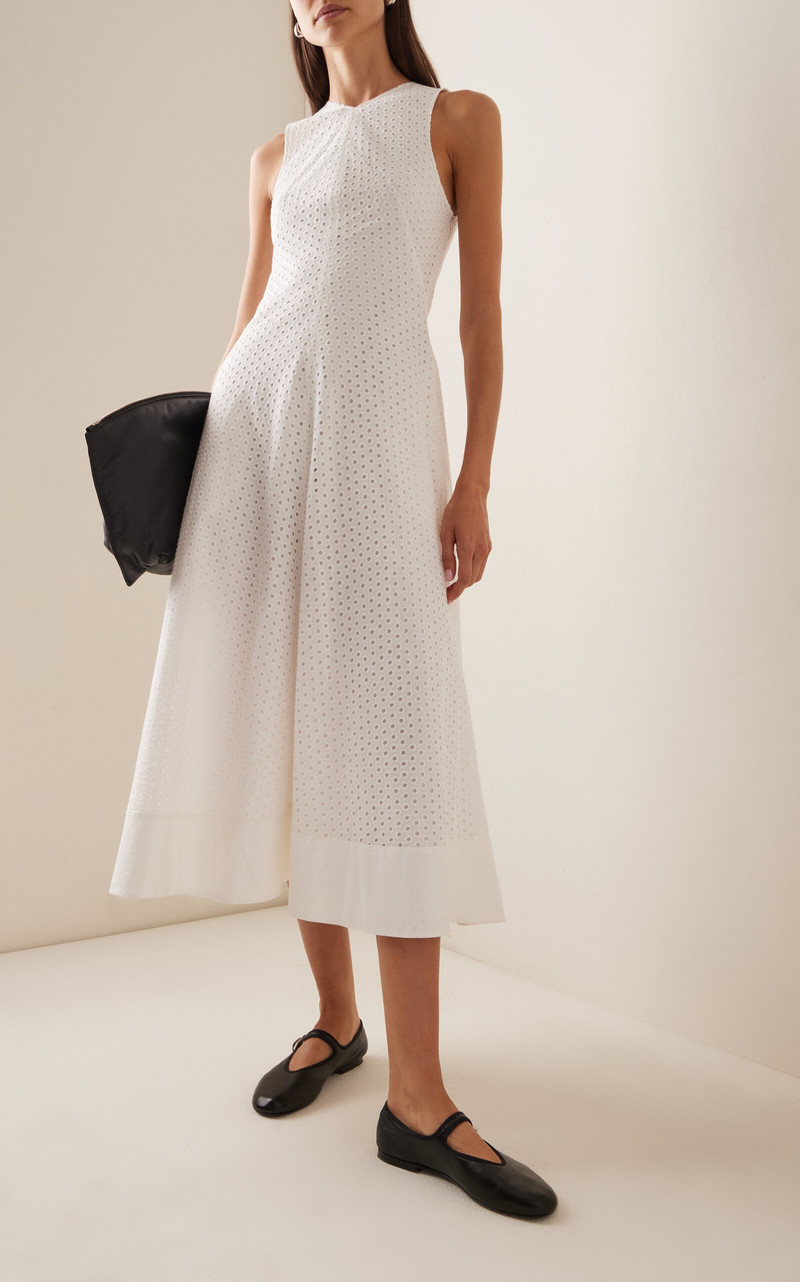 Proenza Schouler Juno Cotton Broderie Anglaise Midi Dress white outlook