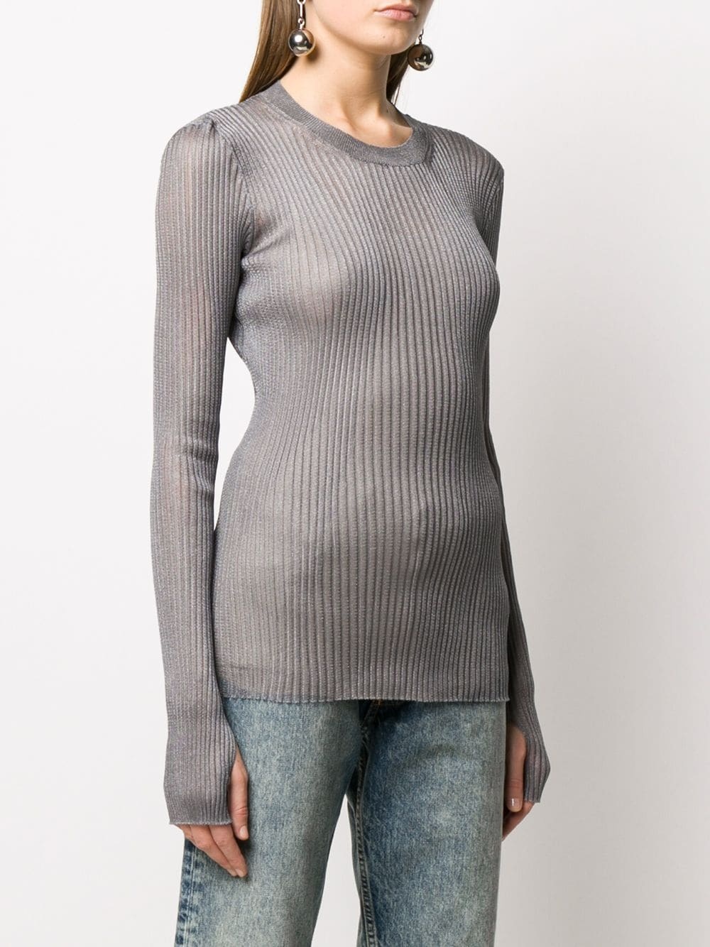 metallic ribbed knitted top - 3