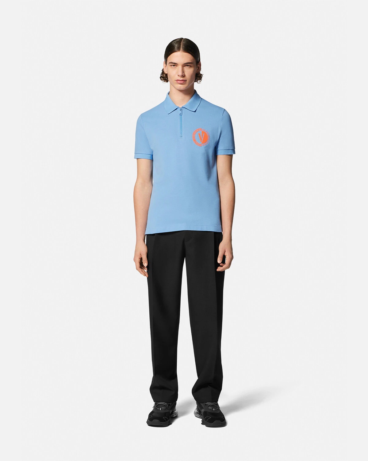 V-Emblem Short-Sleeved Zip Polo Shirt - 2