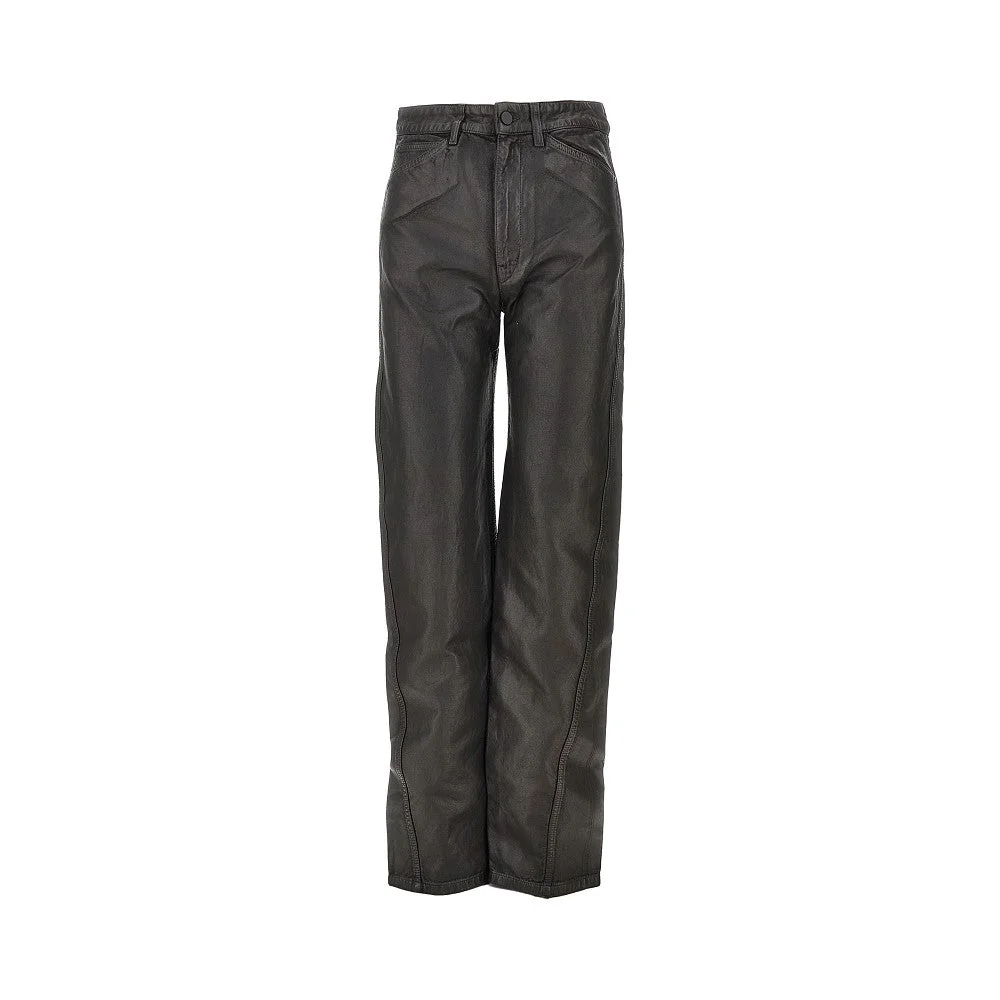 Lemaire Coated Denim Twisted Pants Brown - 1