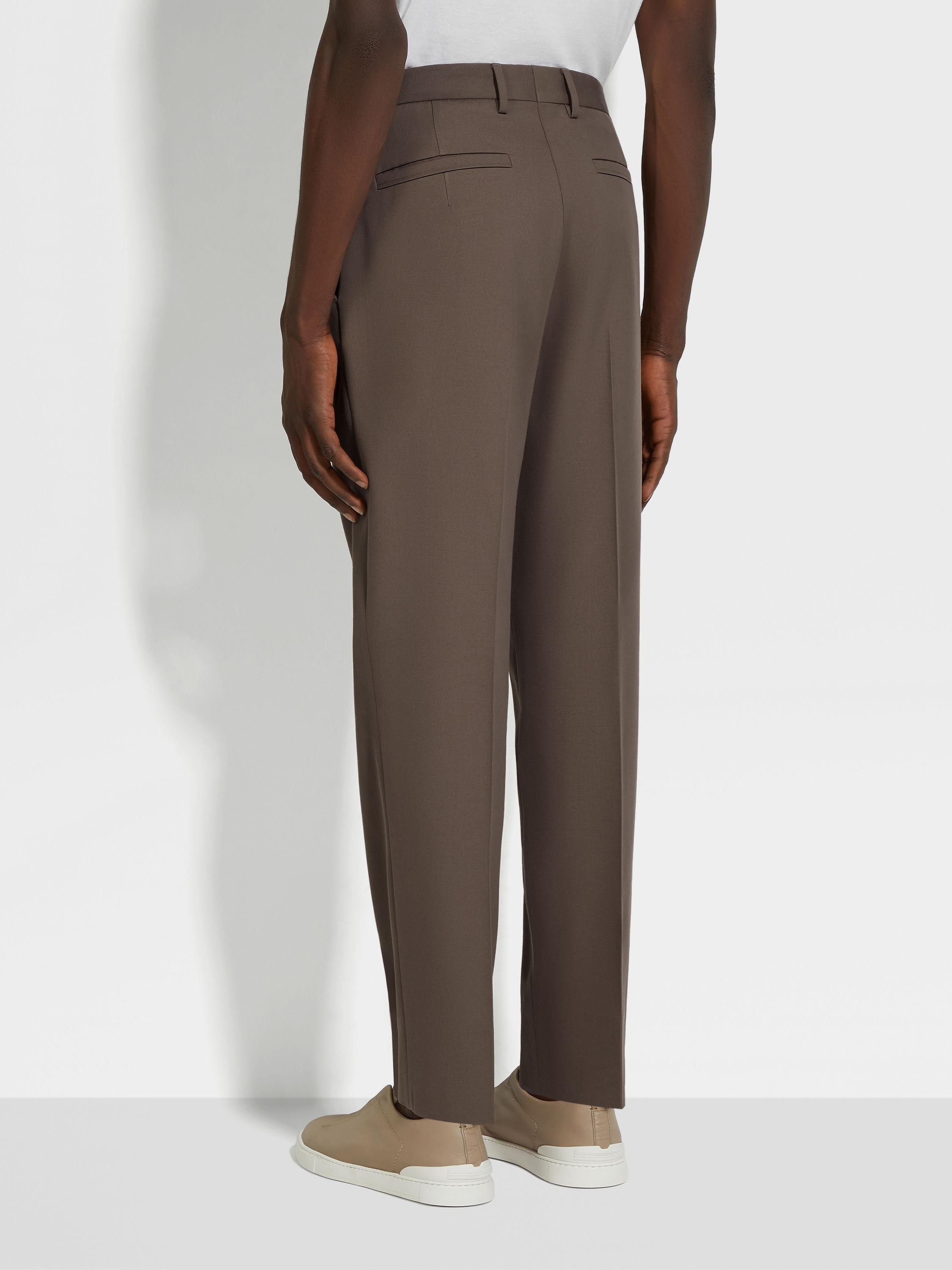 DARK TAUPE COTTON AND WOOL PANTS - 6